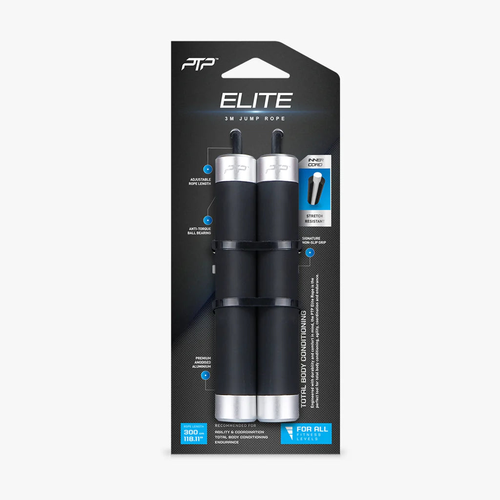 PTP Elite Jump Rope - Professional Speed Rope for CrossFit, Boxing & Fitness Training - Adjustable Length Black Jump Rope for Men & Women - Perfect for Home Gym, Weight Loss & Cardio Workouts