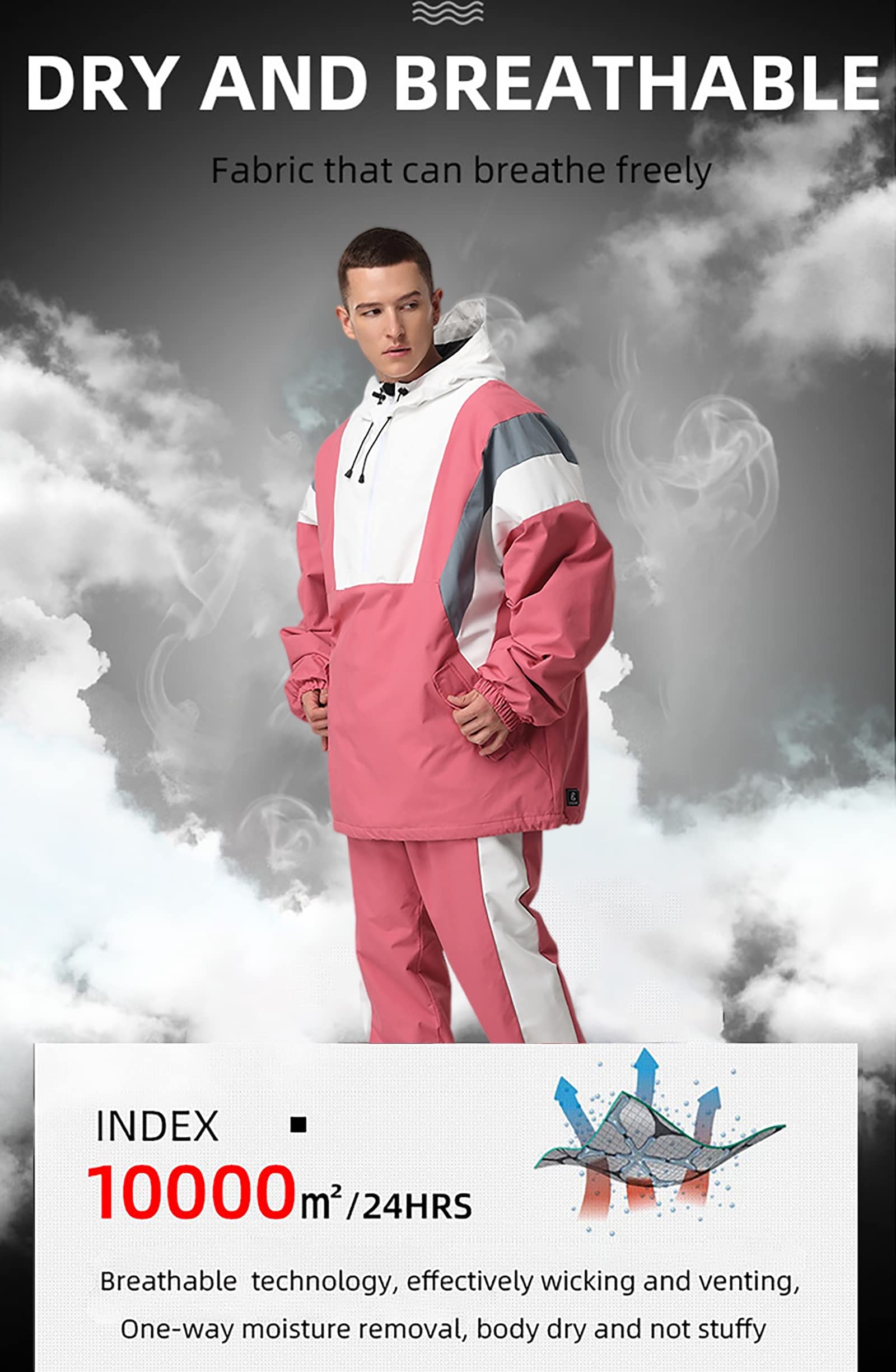 Men's -30°F Ski Suit Set - Windproof Waterproof Snowboarding Jacket & Pants for Extreme Cold Weather - Winter Sports Gear for Skiing, Snowboarding & Outdoor Adventures - Pink