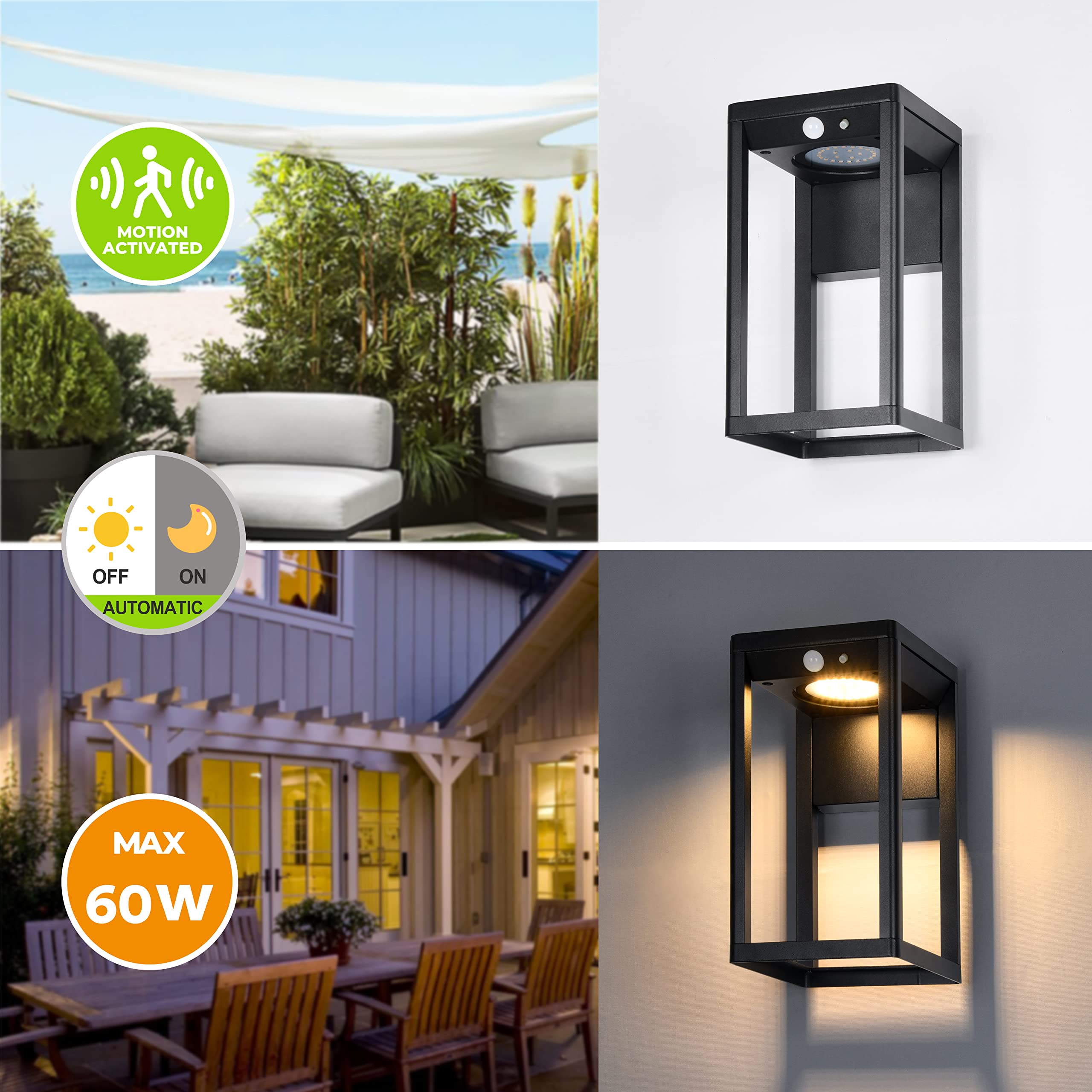 Solar Wall Lights Outdoor with Motion Sensor - Aluminum Waterproof Solar Porch Light for Garage, Front Door & Pathways - 3 Lighting Modes & 10H Battery Life - Perfect for Home Security, Garden Lighting & Nighttime Safety
