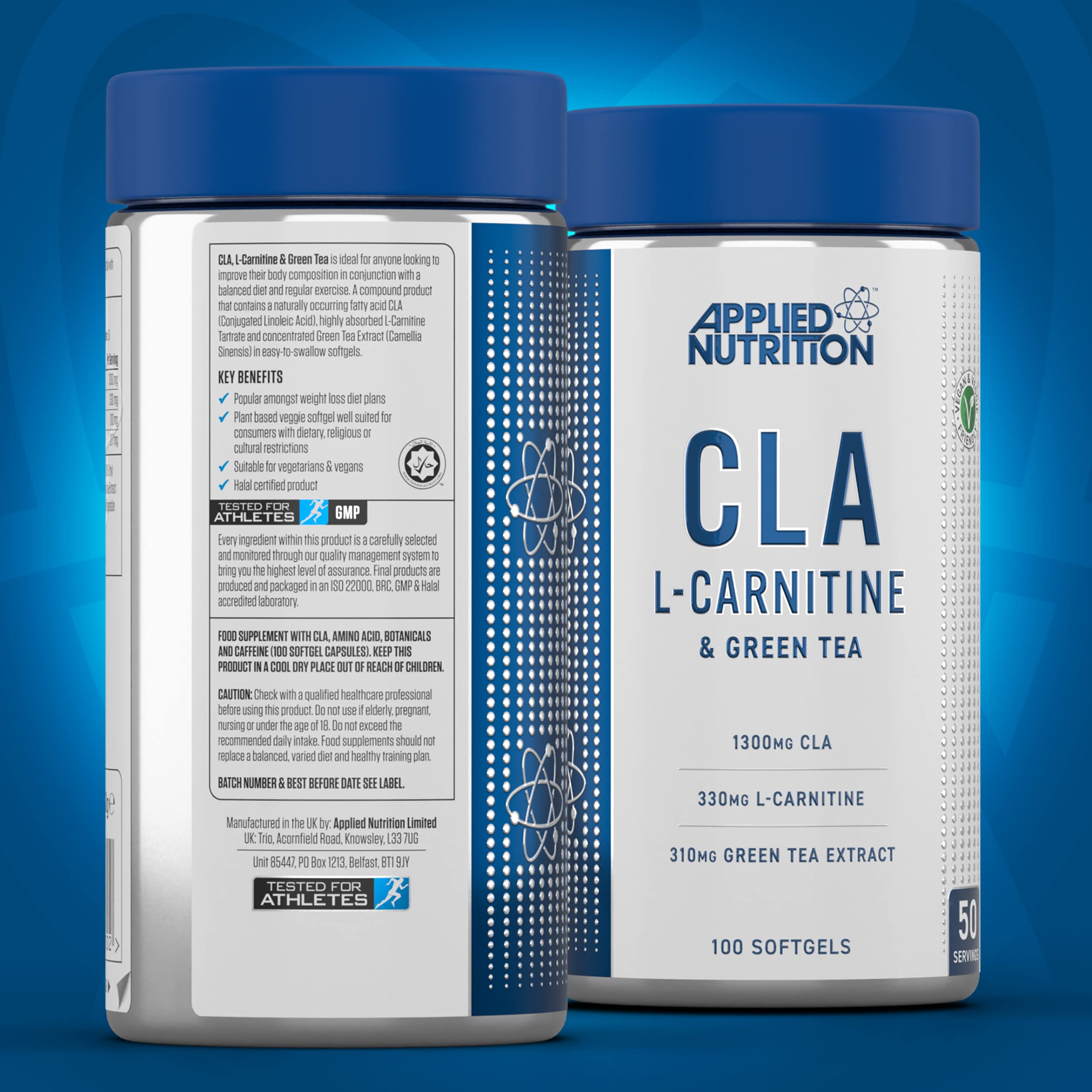 Applied Nutrition CLA L-Carnitine & Green Tea Extract 100 Softgels – Weight Management & Energy Support Supplement for Fitness & Active Lifestyle