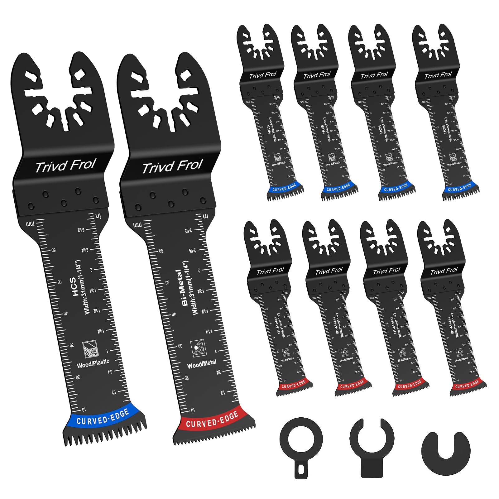 10-Piece Extra Long Oscillating Saw Blades Set - Curved Edge Bi-Metal with Japanese Teeth for Precise Cutting on Wood, Plastic, Nails & Metal | Compatible with Dewalt, Milwaukee, Bosch 70mm Tools | Ideal for DIY Projects, Home Renovations & Professional Construction Work