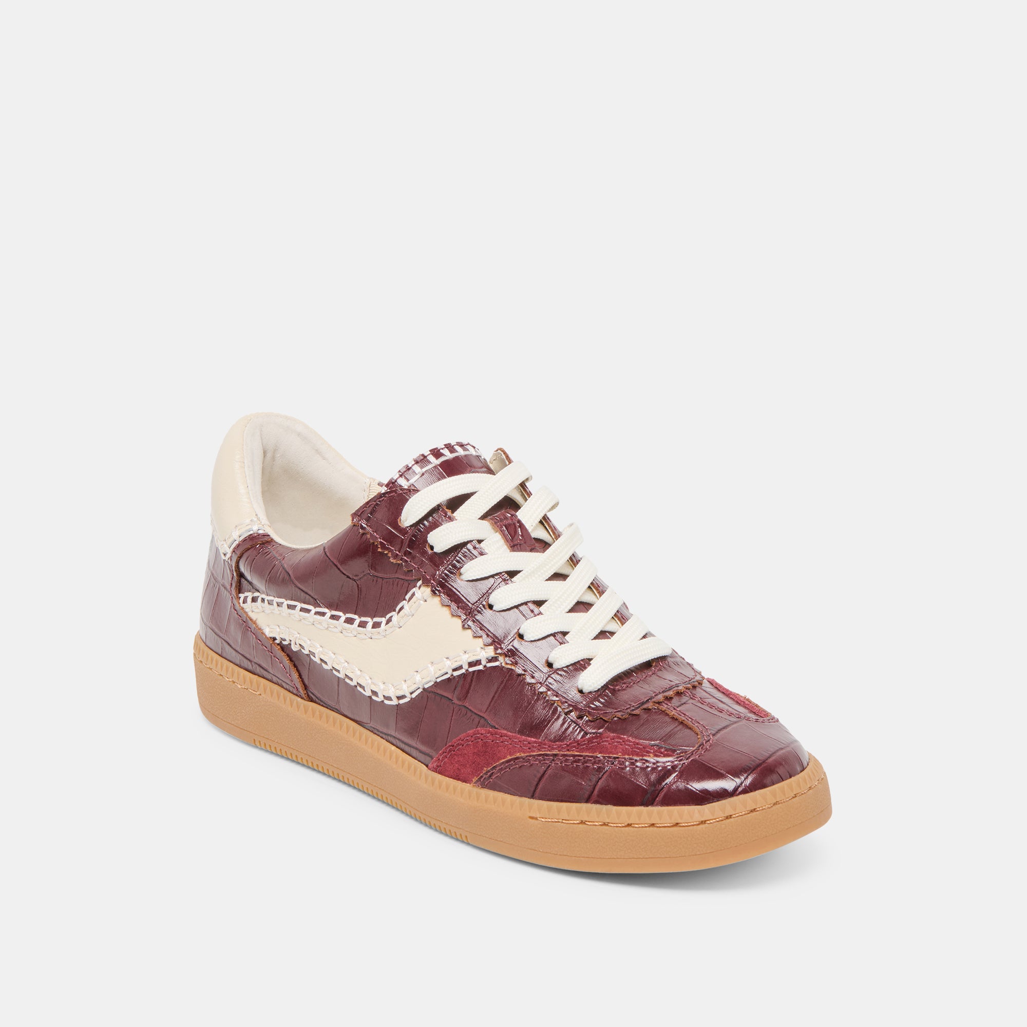 Stylish Stitch Sneakers in Oxblood - Crocodile Embossed Leather for Men & Women | Perfect for Casual Wear, Street Fashion & Everyday Comfort
