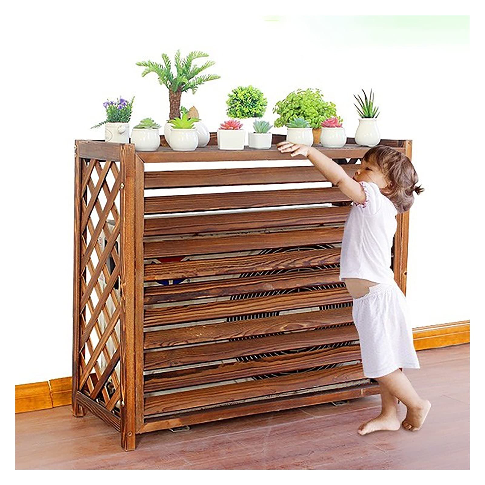 Wooden Air Conditioner Cover with Garden Flower Stand - Outdoor AC Protector for Patio & Balcony (85×35×75cm) - Perfect for Hiding Unsightly Units While Displaying Plants