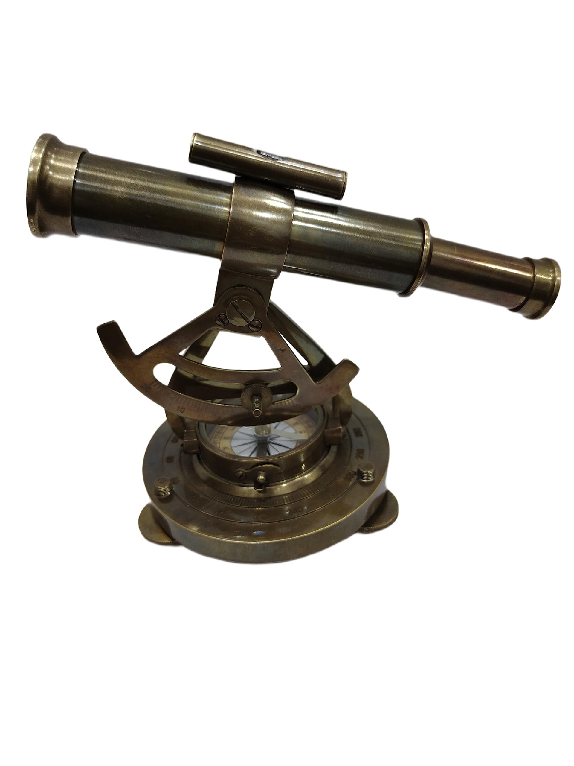 Vintage Brass Alidade Telescope with Compass - Professional Surveying Instrument & Antique Office Decor - Perfect for Land Surveying, Nautical Navigation, and Home/Office Decoration