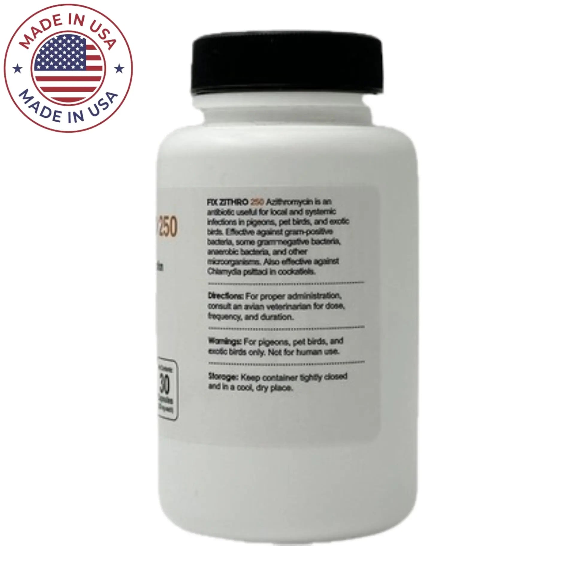 Thomas Labs Azithromycin 250 mg Tablets for Birds & Fish - 30 Count Antibiotic Treatment for Bacterial Infections | Ideal for Aquariums, Ponds & Avian Care