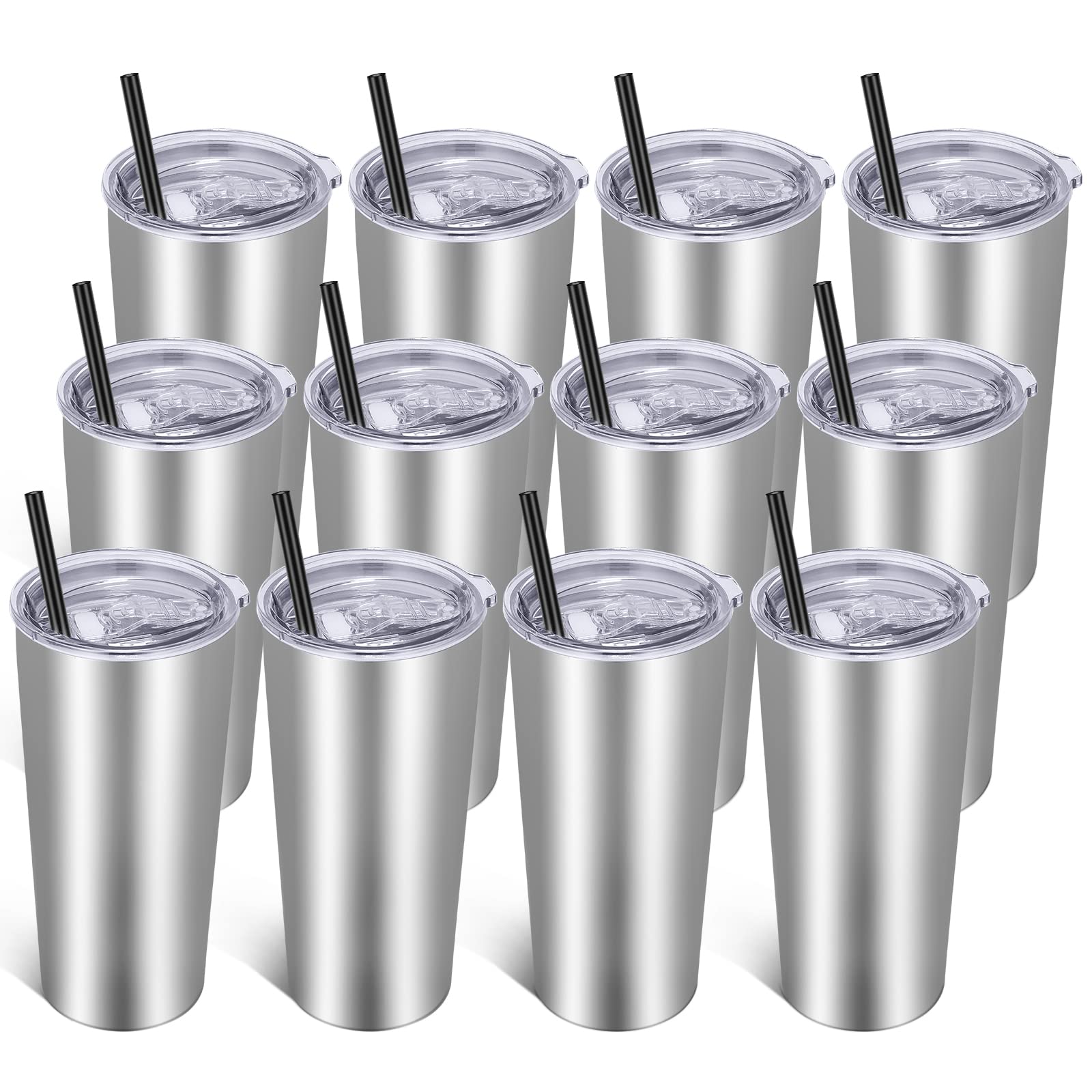 VEGOND 20oz Stainless Steel Vacuum Insulated Tumbler with Lid & Straw - 12 Pack Bulk Double Wall Coffee Travel Mug for Office, Gym, Camping & Outdoor Activities