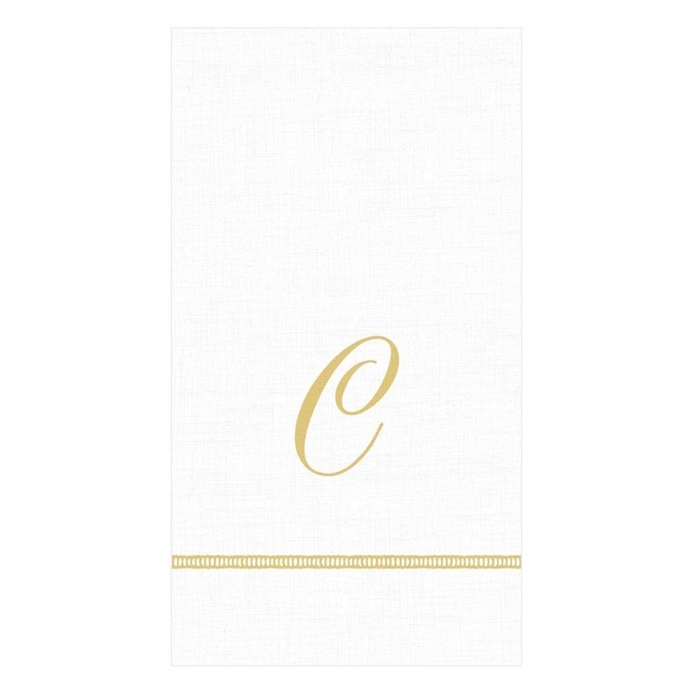 Caspari Hemstitch Script Letter C Guest Towel Napkins - Set of 60 - Elegant Monogrammed Paper Napkins for Weddings, Parties & Special Events