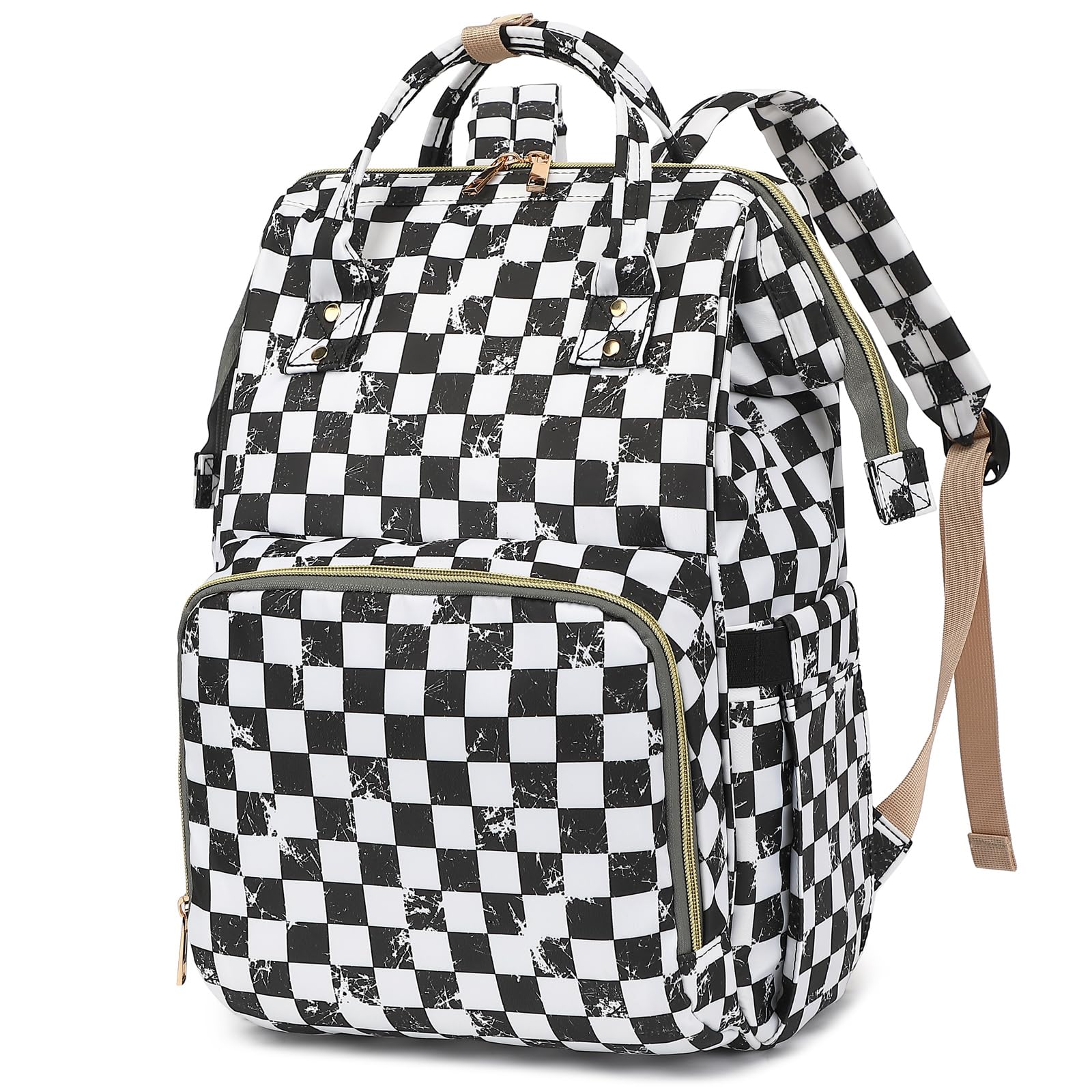 Stylish Women's Laptop Backpack - 15.6 Inch Waterproof College Bookbag for School, Work & Business Travel (Marble Checkered Pattern) - Perfect for Commuting, Campus Life & Office Professionals