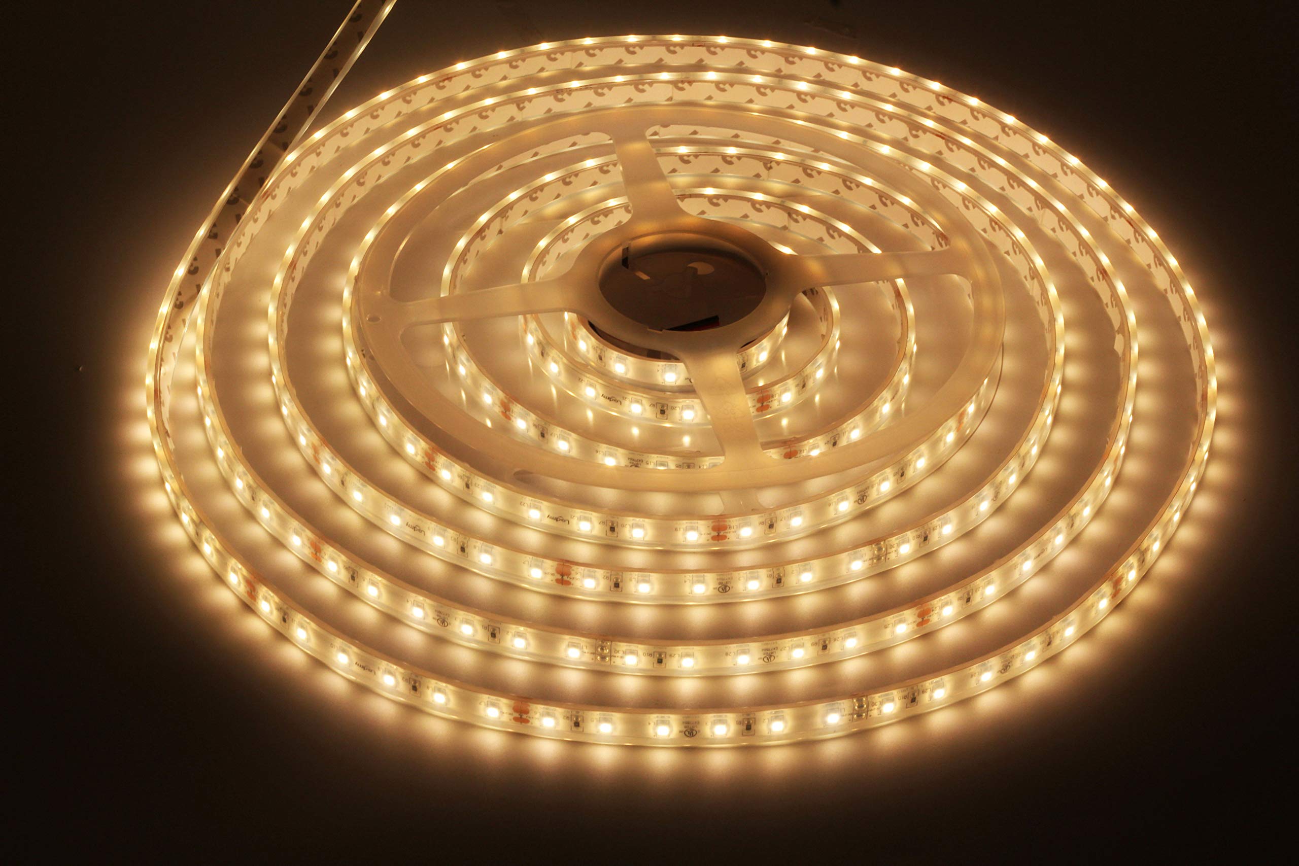 DC24V Flexible LED Strip Light - 300 LEDs SMD3528 IP68 Waterproof Tape Light, 16.4FT/5M Warm White 3000K for Home, Commercial & Outdoor Lighting - Perfect for Bedrooms, Kitchens, Gardens, and Decorative Projects
