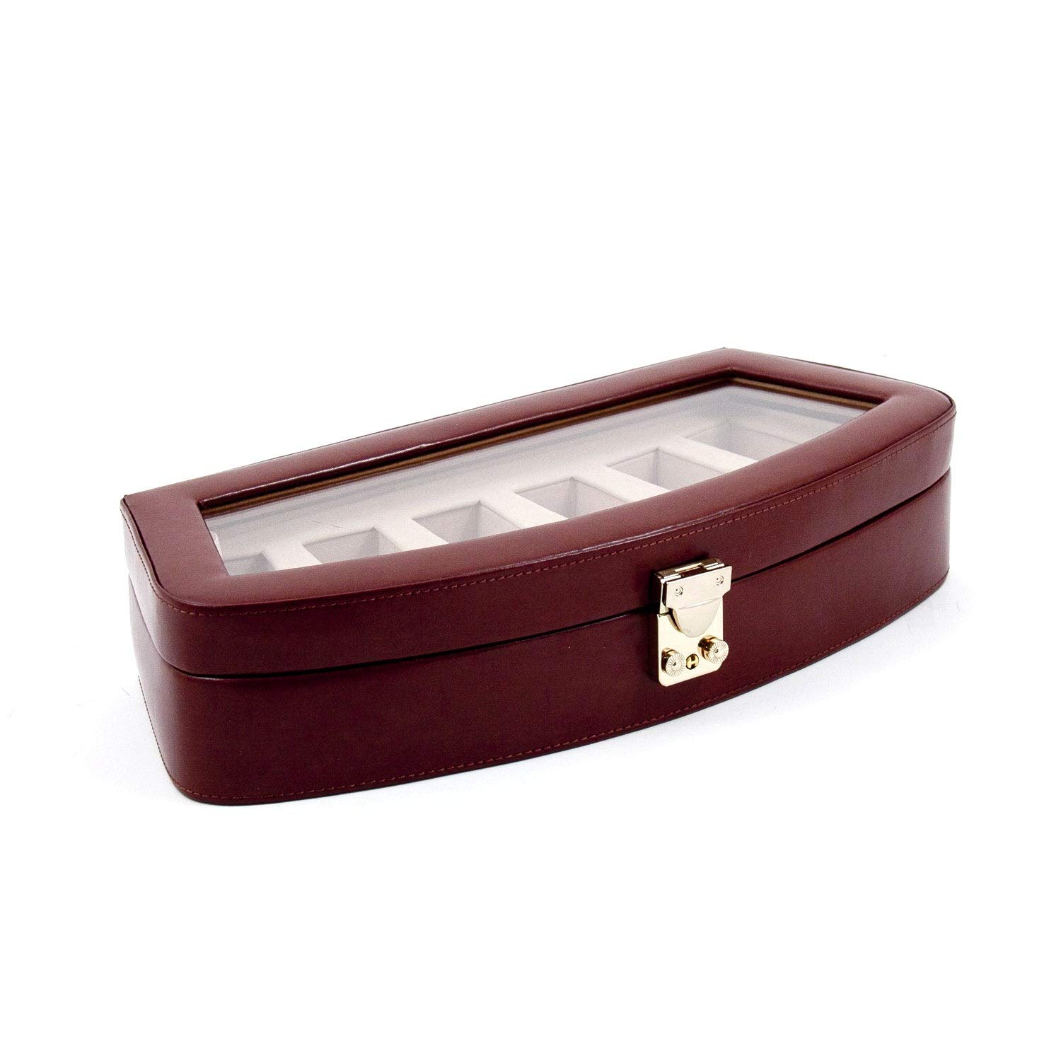 Premium Black Leather 6-Slot Watch Case with Glass Top Viewing Window & Secure Locking Clasp - Genuine Pigskin Leather Lined Interior for Luxury Watch Storage | Perfect for Travel, Home Display & Watch Collector Organization