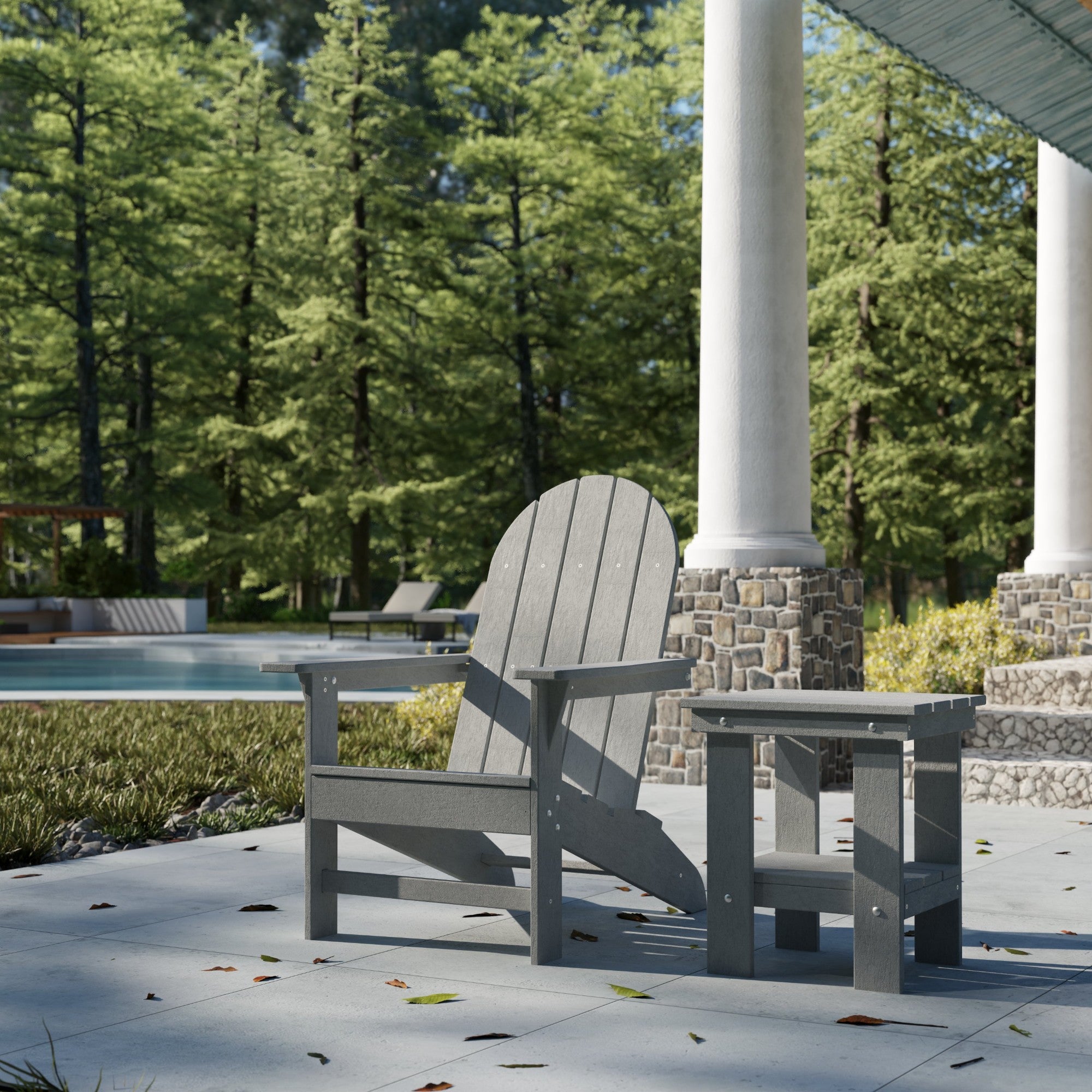 Freedom Modern Adirondack Chair & Side Table Set - Durable Outdoor Patio Furniture for Garden, Poolside, Deck, and Backyard Relaxation