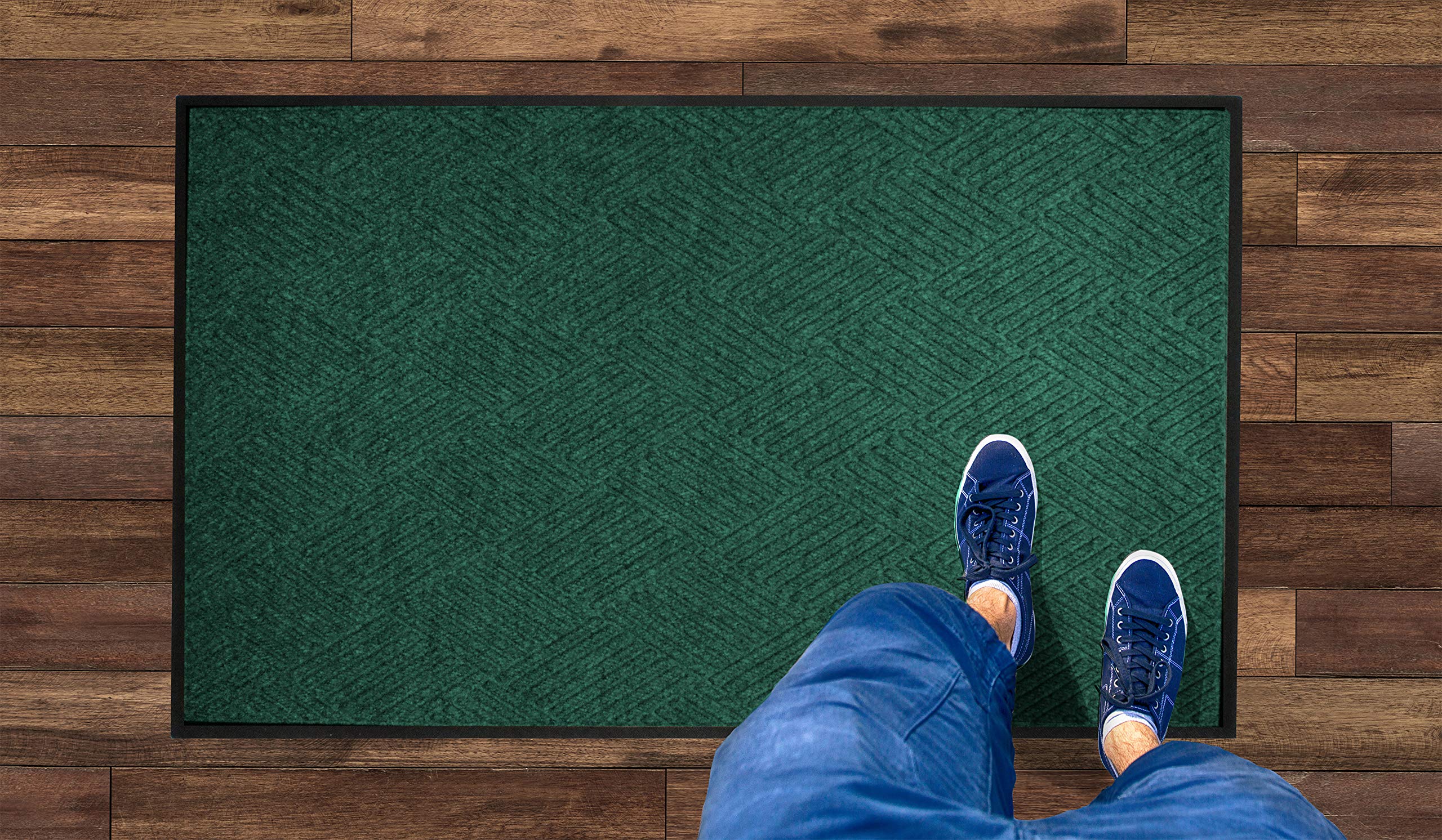 Premium WaterHog Diamond Commercial-Grade Entrance Mat with Heavy-Duty Rubber Border – Indoor/Outdoor Quick-Drying, Stain-Resistant Doormat (Evergreen, 3' x 6') – Perfect for High-Traffic Entries, Offices, Schools & Retail Stores