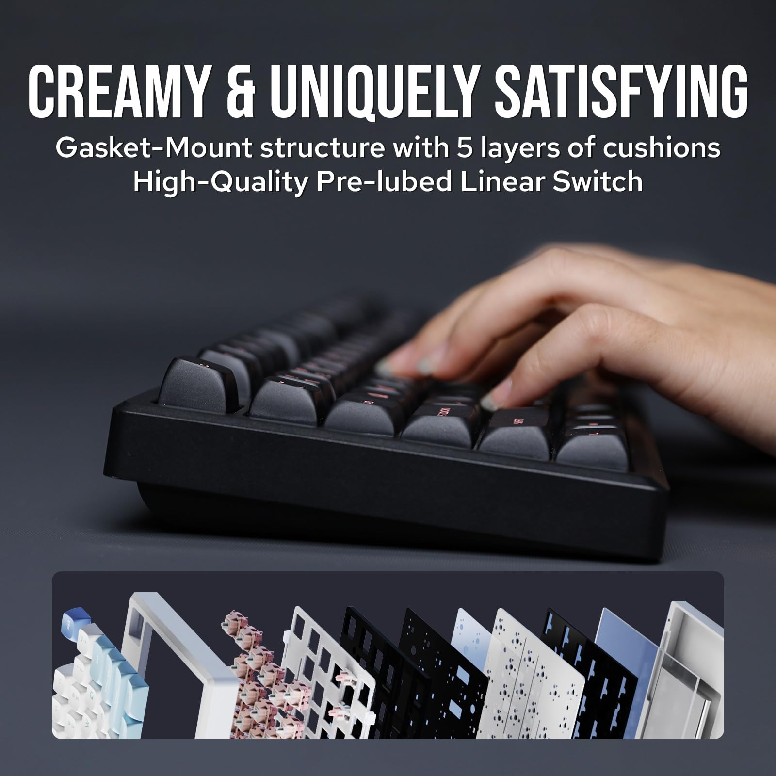 EPOMAKER Galaxy100 QMK/VIA Wireless Mechanical Gaming Keyboard - Aluminum Case, Bluetooth/2.4Ghz/USB-C Connectivity, Hot-Swappable Linear Switches, NKRO, RGB Backlit (Black/Marble White) - Perfect for PC Gaming, Office Work & Typing Enthusiasts