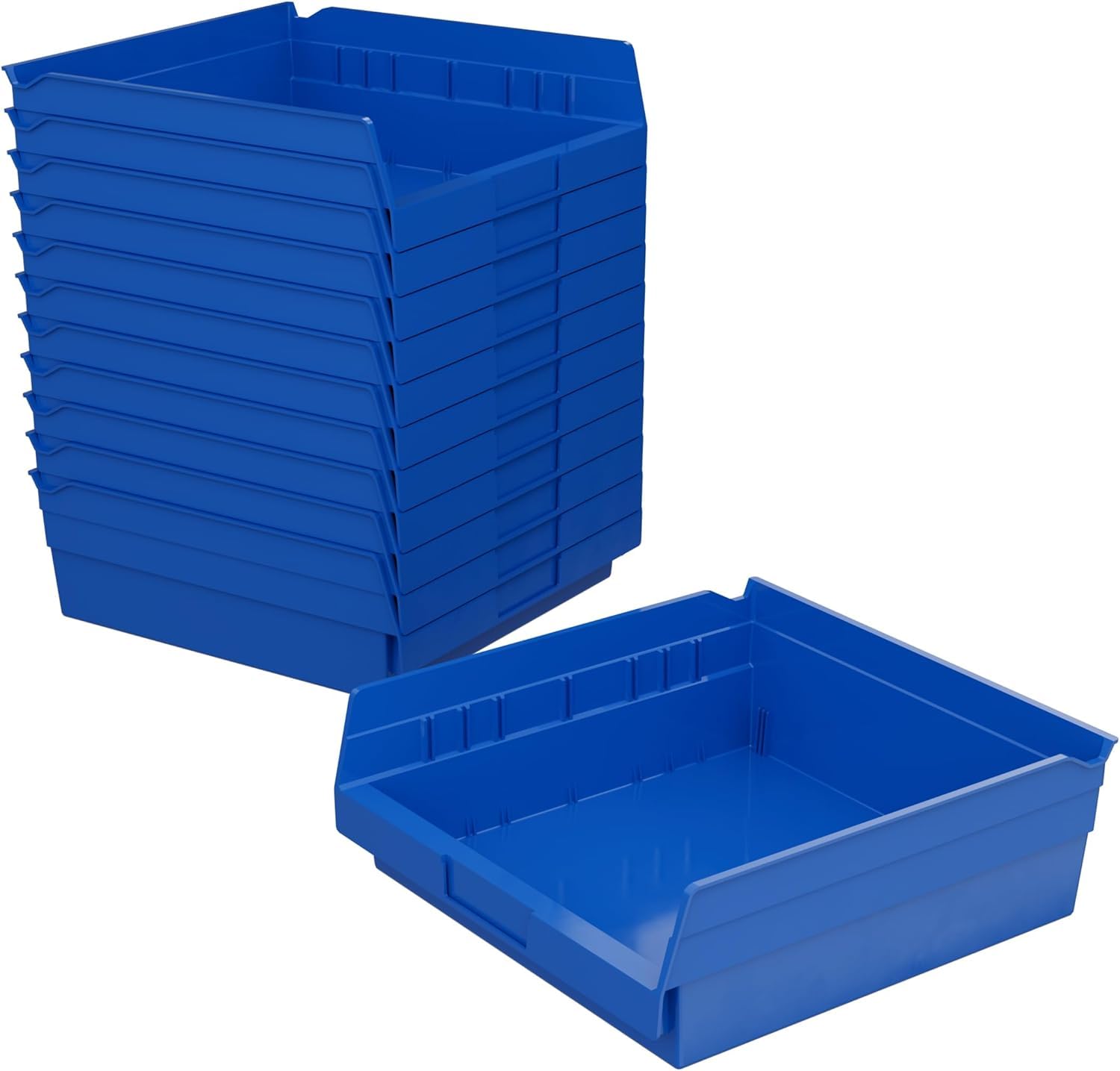 Akro-Mils 30170 Heavy Duty Plastic Storage Bins - 12 Pack, 12x11x4 Inch Blue Shelf Organizers for Garage, Closet, Drawer & Pantry Organization - Durable Stackable Bins for Tools, Toys, Office Supplies & Home Storage
