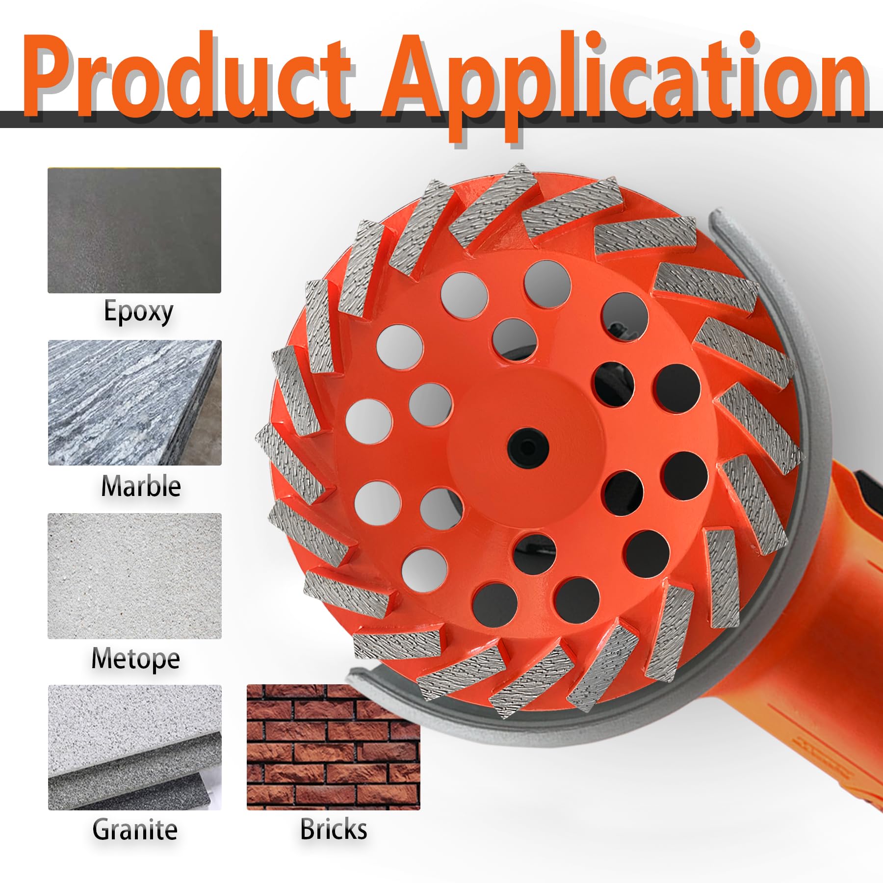 7 Inch 180mm Diamond Grinding Cup Wheel with 24 Turbo Segments - Professional Concrete Grinding Disc for Epoxy, Vinyl, Mastic, Stone, Pavers & Driveways - Orange Color - Perfect for Floor Prep, Surface Leveling & DIY Home Renovation Projects