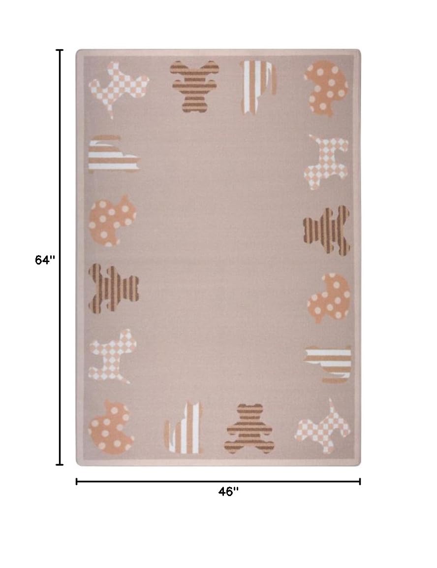 Joy Carpets Kid Essentials Frisky Friends Playroom Rug - Soft Non-Slip Nursery Carpet for Infants & Toddlers (Beige, 3'10