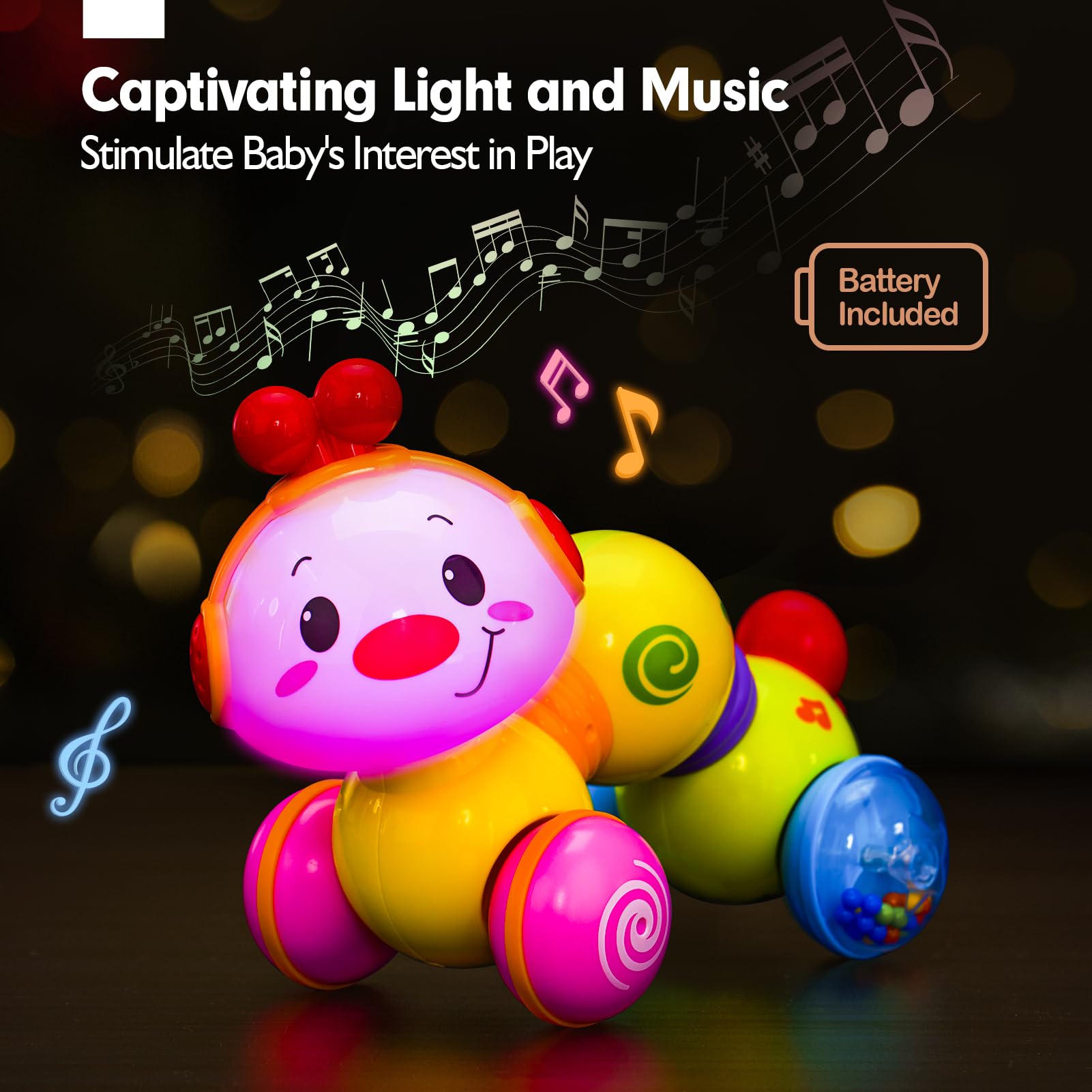CubicFun Musical Light-Up Crawling Baby Toy - Interactive Press & Go Infant Toy for 6-12 Months Boys & Girls - Perfect for Tummy Time, First Birthday Gifts & Easter Presents