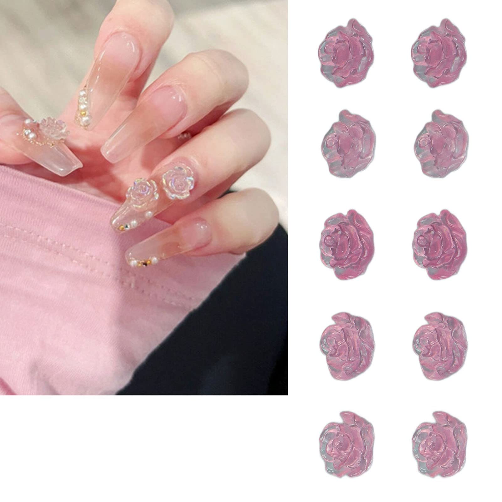 Ubersweet® 3D Flower Nail Art Decorations - Delicate Resin Nail Stickers for Women, DIY Manicure, Salon Supplies (Rose Red) - Perfect for Wedding, Party, and Special Occasion Nail Designs