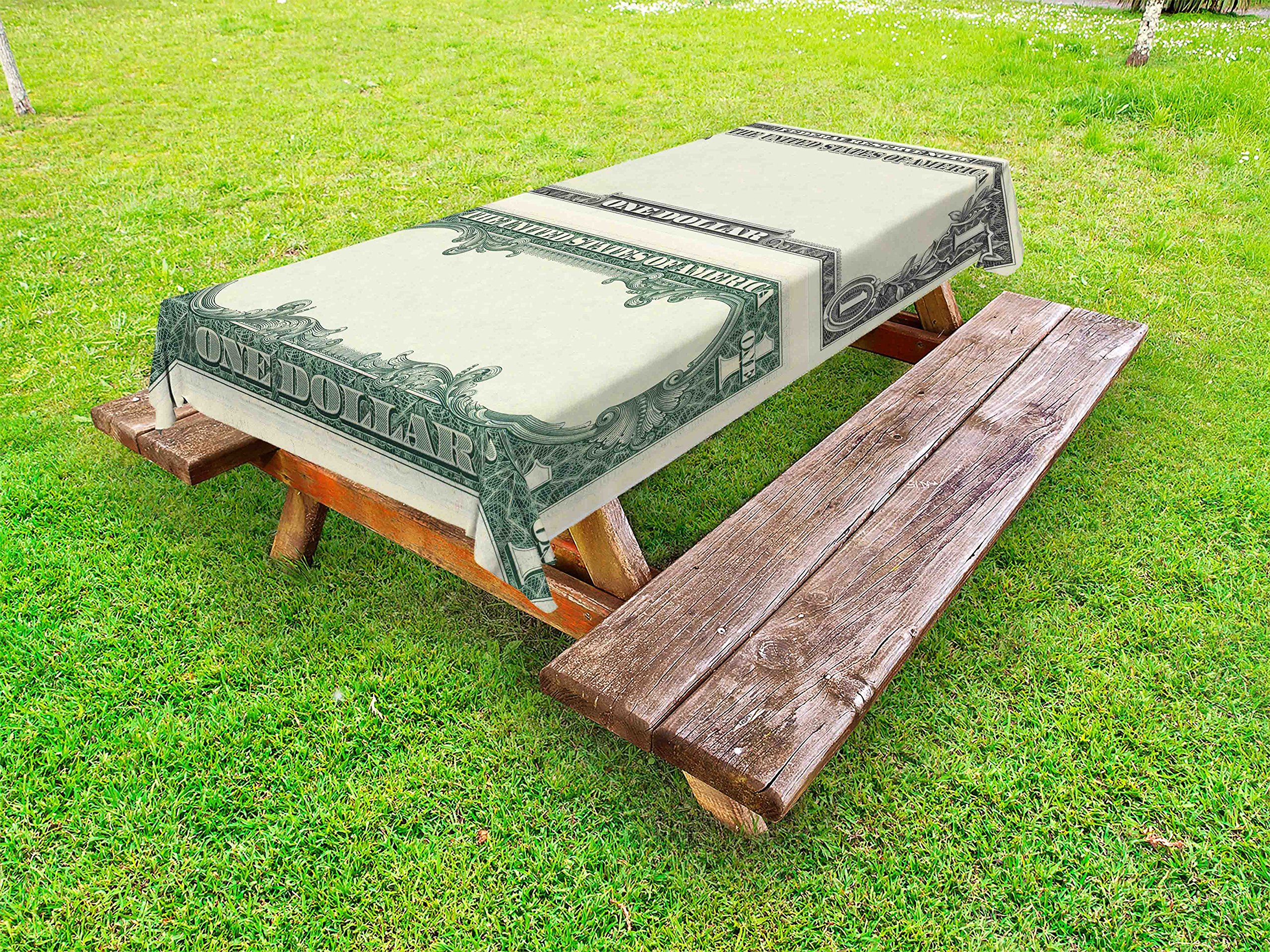 Ambesonne Dollar Bill Tablecloth - Washable Outdoor Picnic Table Cover with American Federal Reserve Note Design, 58