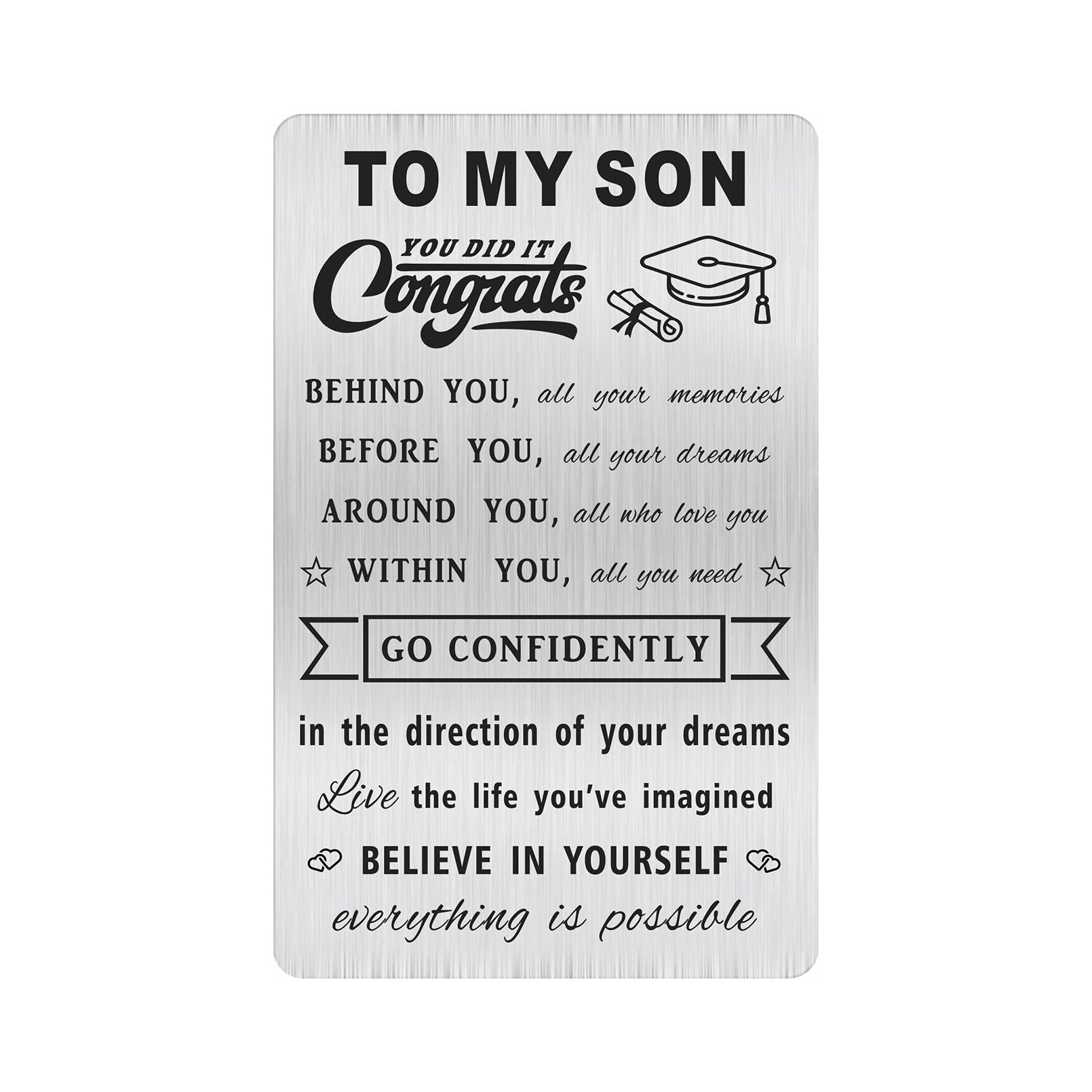 MOQIYXL Personalized Engraved Graduation Wallet Card - Thoughtful Gift for Son's College & School Graduation 2024 - Perfect for Commencement Ceremonies & Keepsake Memories