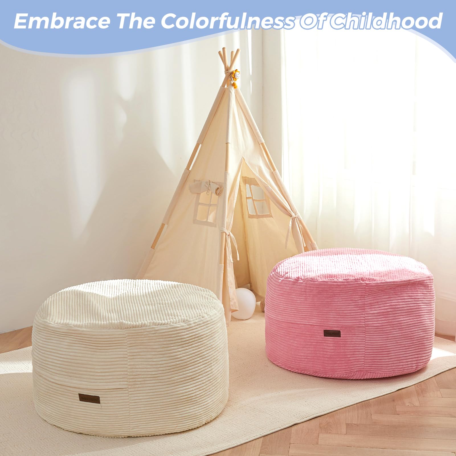 MAXYOYO Kids Corduroy Bean Bag Chair Bed - Convertible Floor Mattress & Lounge Chair for Boys & Girls, Soft Beige | Perfect for Playroom, Bedroom & Dorm Room
