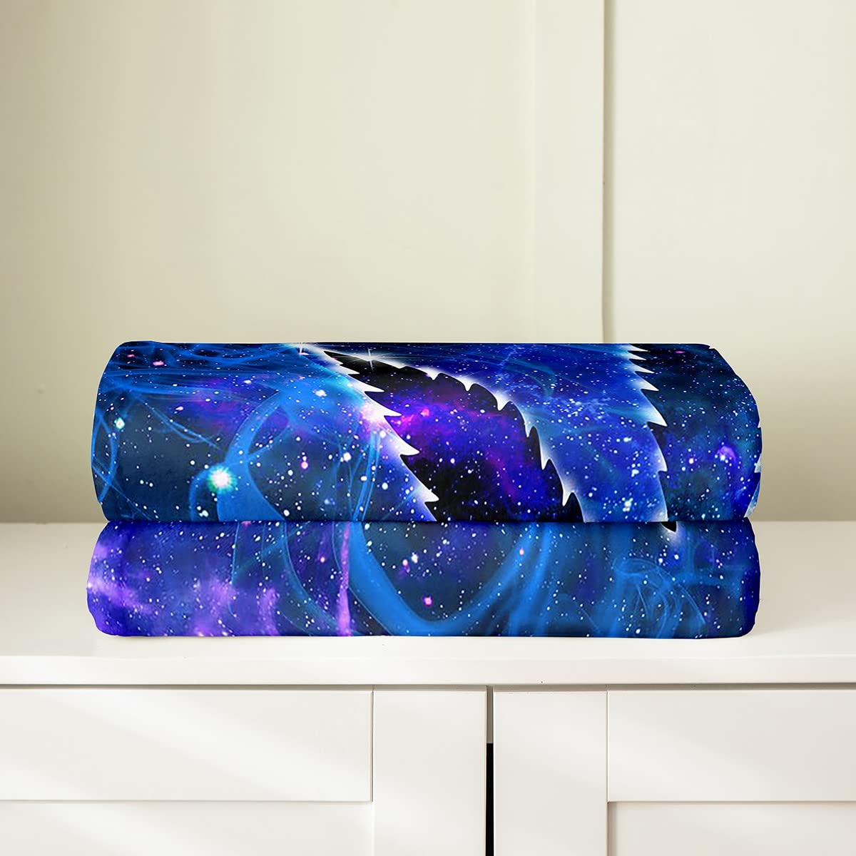 **Premium Cannabis Leaf Flannel Blanket - Blue Starry Sky Design, Lightweight & Ultra Soft Fleece Throw - Cozy Luxury Weed Fuzzy Blanket for All Seasons - Perfect for Sofa, Bedroom, Camping & Gifts (30
