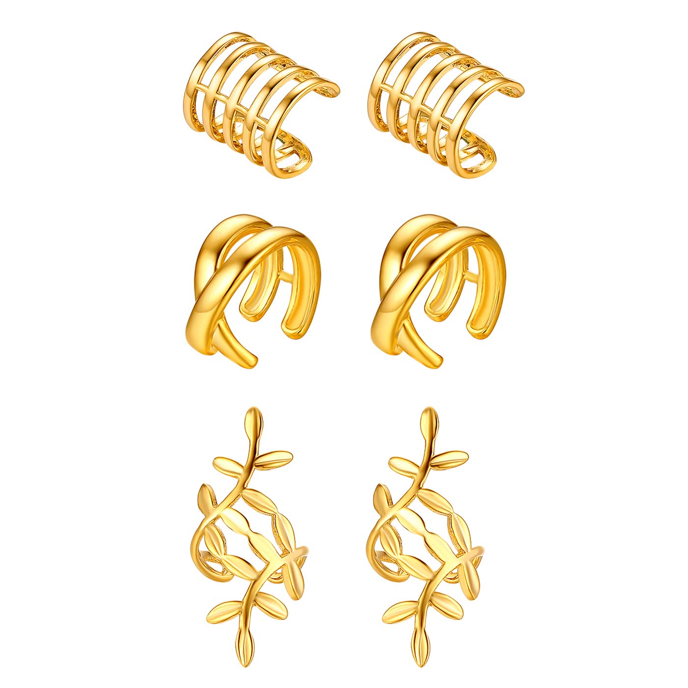 Aroncent 3 Pairs Stainless Steel Non-Piercing Ear Clips for Men & Women - Cartilage Earrings Set with 3 Stylish Designs | Perfect for Everyday Wear, Parties & Gifts