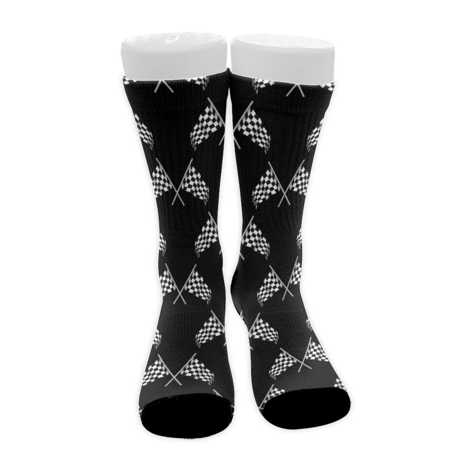 Black and White Checkered Crew Socks for Men & Women - Comfortable Racing Tube Socks for Running, Hiking, Travel - Unisex Adult & Youth Athletic Socks for Sports, Gym, Casual Wear