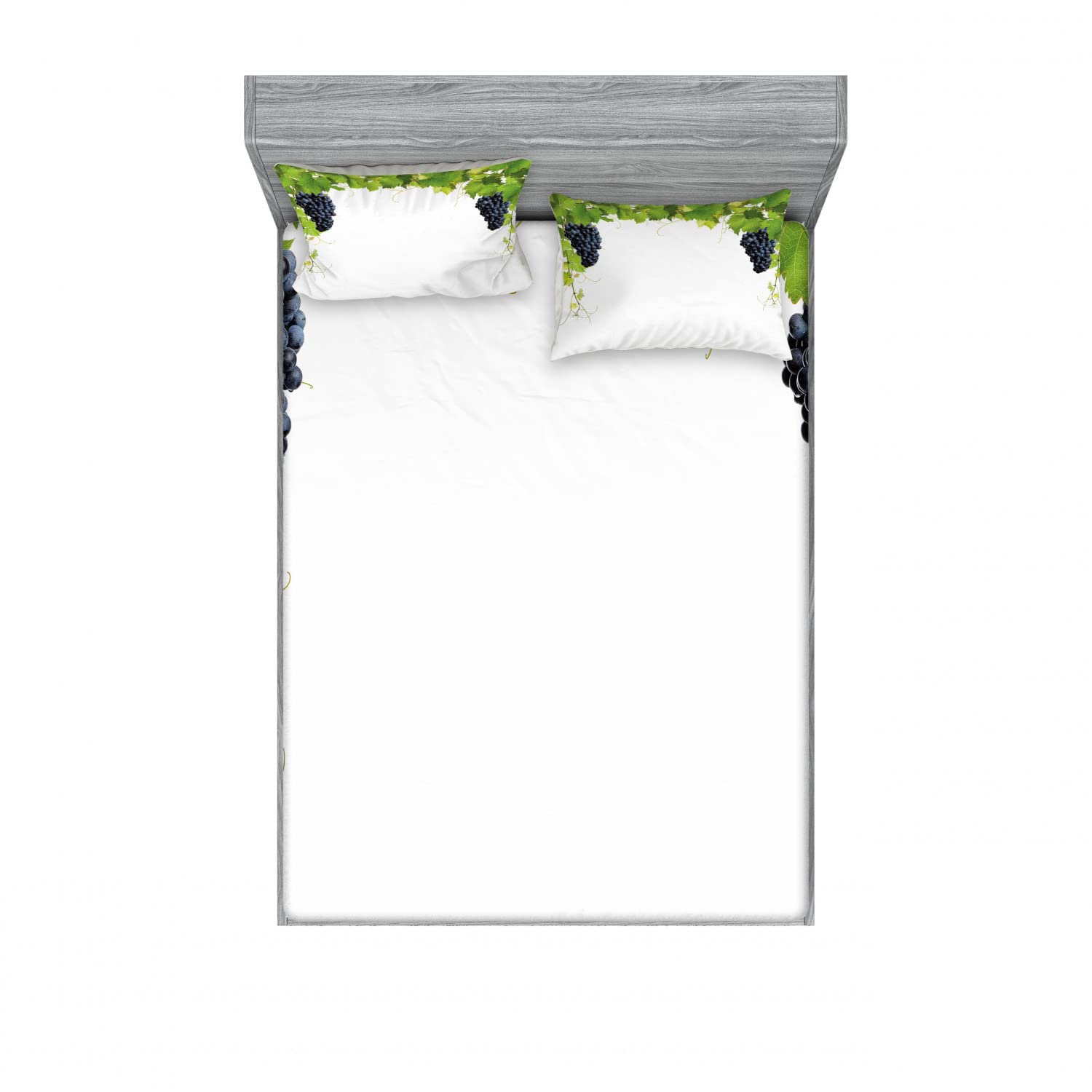 Ambesonne 2-Pack Queen Size Fitted Sheet Set with 4 Pillow Shams - Wine Leaves in Village Pattern Green Black Bedding Decor for Master Bedroom & Guest Room - Soft Wrinkle-Resistant Microfiber Sheets for Comfortable Sleep