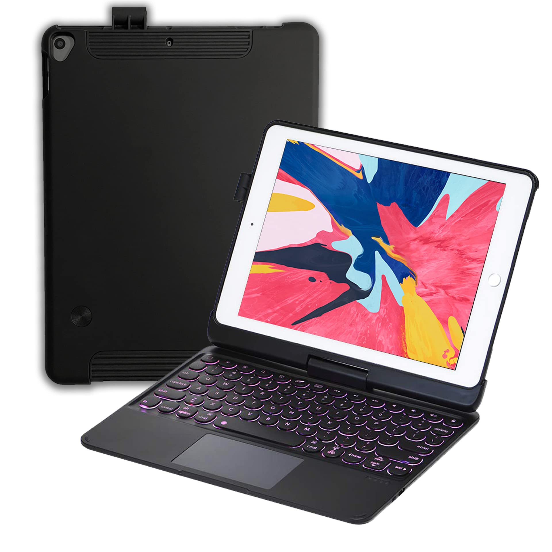 Zoof Case iPad Keyboard Case for iPad 2018 (6th Gen)/2017 (5th Gen)/Pro 9.7/Air 2 & 1 - 360° Rotatable Backlit with 7 Magic Colors & Touchpad (Black) | Perfect for Work, Study & Travel