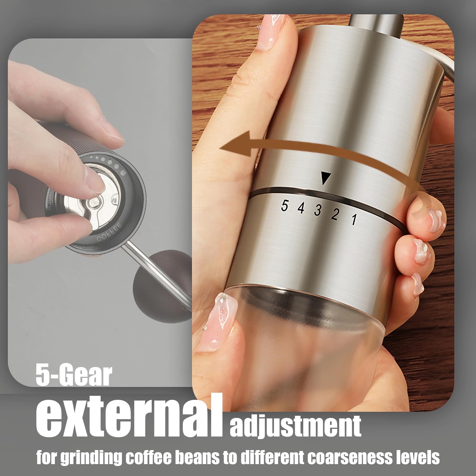 Premium Portable Manual Coffee Grinder with Conical Burr - 5 Adjustable Settings for Espresso, French Press & Drip Coffee | Perfect for Home, Office, Camping & Travel | Compact Hand Crank Coffee Mill for Fresh Ground Beans Anywhere