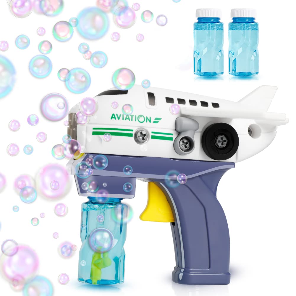 MOONMINI Kids Bubble Machine Toy - Automatic Bubble Blower for Toddlers & Children - Outdoor Summer Fun with 2 Bubble Solution Refills - Airplane-Shaped Bubble Maker - Perfect Birthday Party Favors & Gifts for Boys & Girls - Great for Backyard Play, Park Outings, and Birthday Celebrations