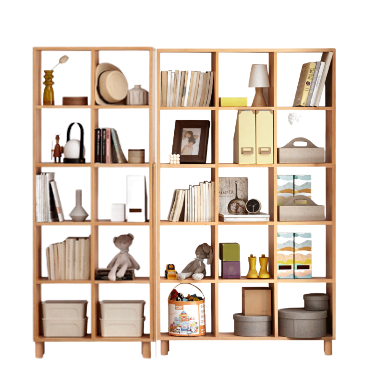 68.5x9.1x71.7 inch / 174x23x182 сm / Natural Wood Color / Beech Bookshelf 2 pcs -