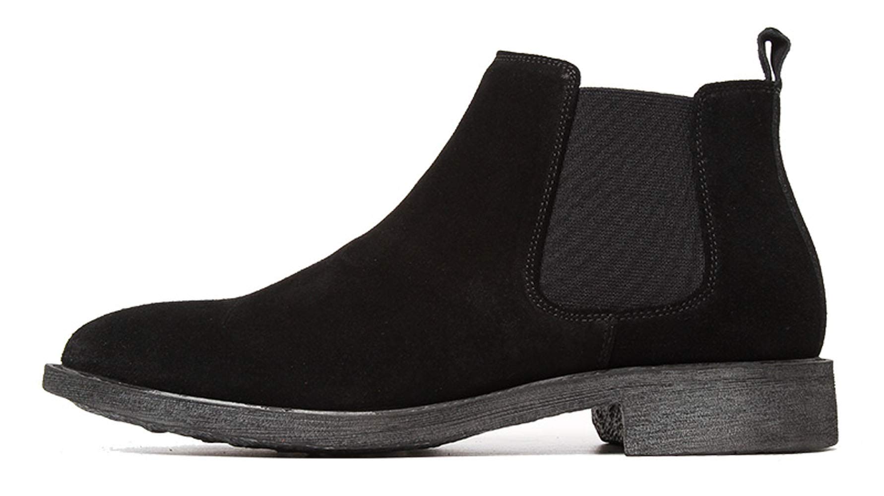 Santimon Men's Chelsea Ankle Boots - Suede Casual Boots for Men in Black & Orange | Comfortable Slip-On Shoes for Work, Outdoor & Daily Wear