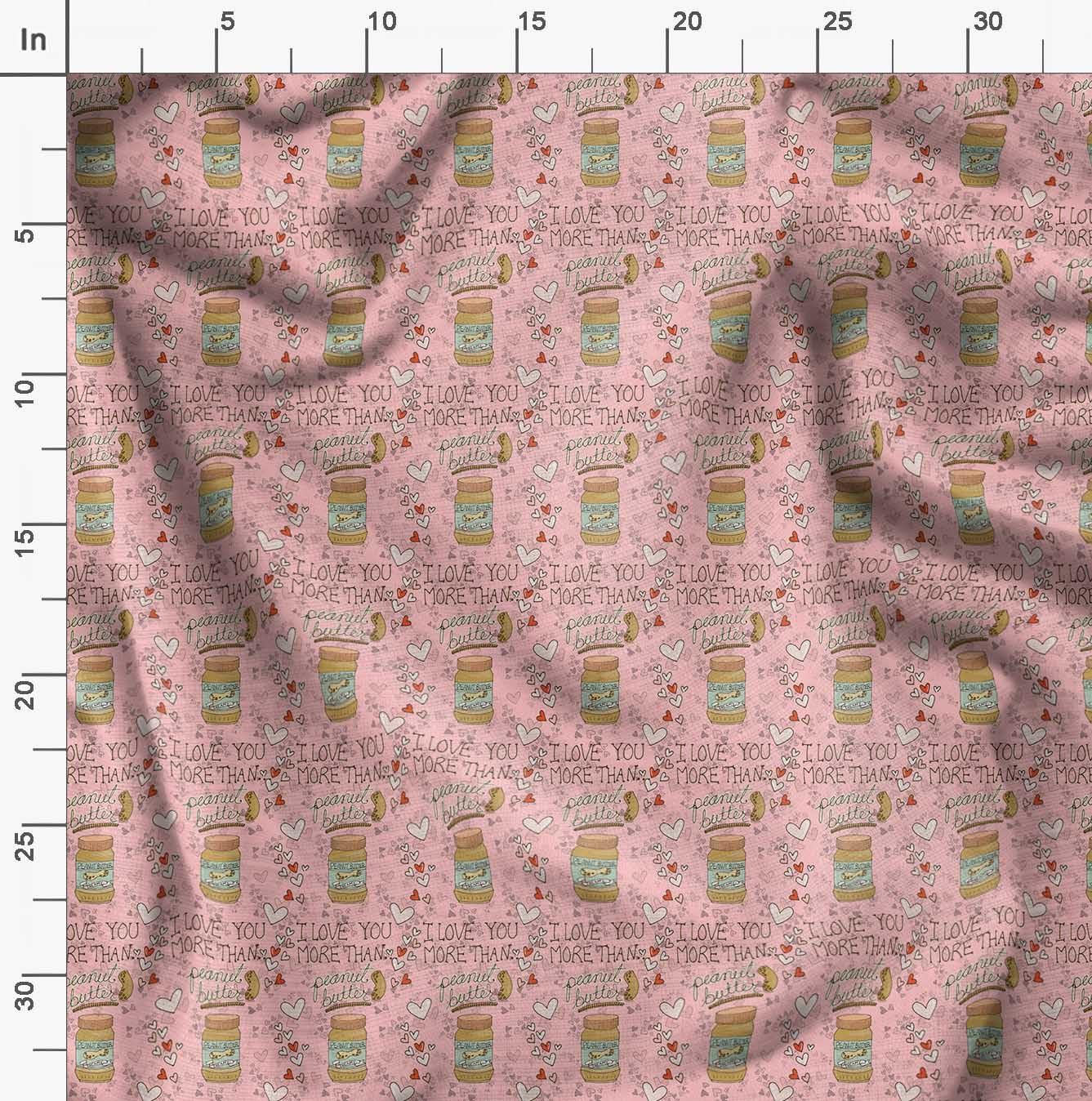 Soimoi Japanese Crepe Fabric - 42 Inch Wide Pink Text & Peanut Butter Print Material by The Yard - Nutty Playful Design for DIY Crafts, Quilting, Dressmaking & Home Decor Projects