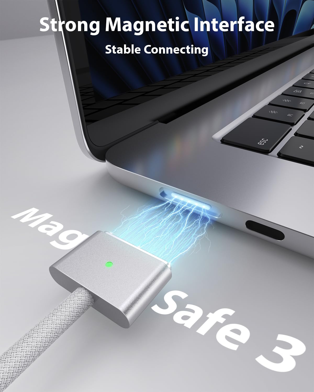 Amavasion 140W USB-C to Magnetic 3 Fast Charging Cable - 6.6ft Nylon Braided Charger Cord for MacBook Pro 14