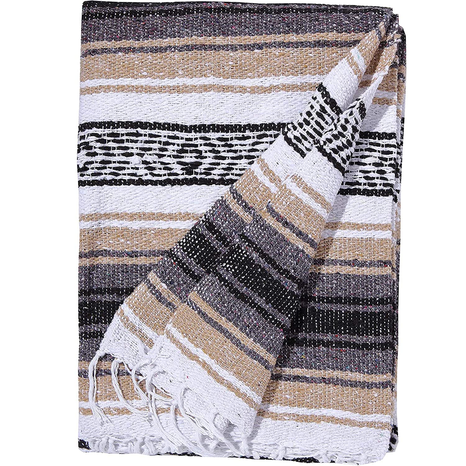Authentic Mexican Tan-Grey Woven Blanket - 71