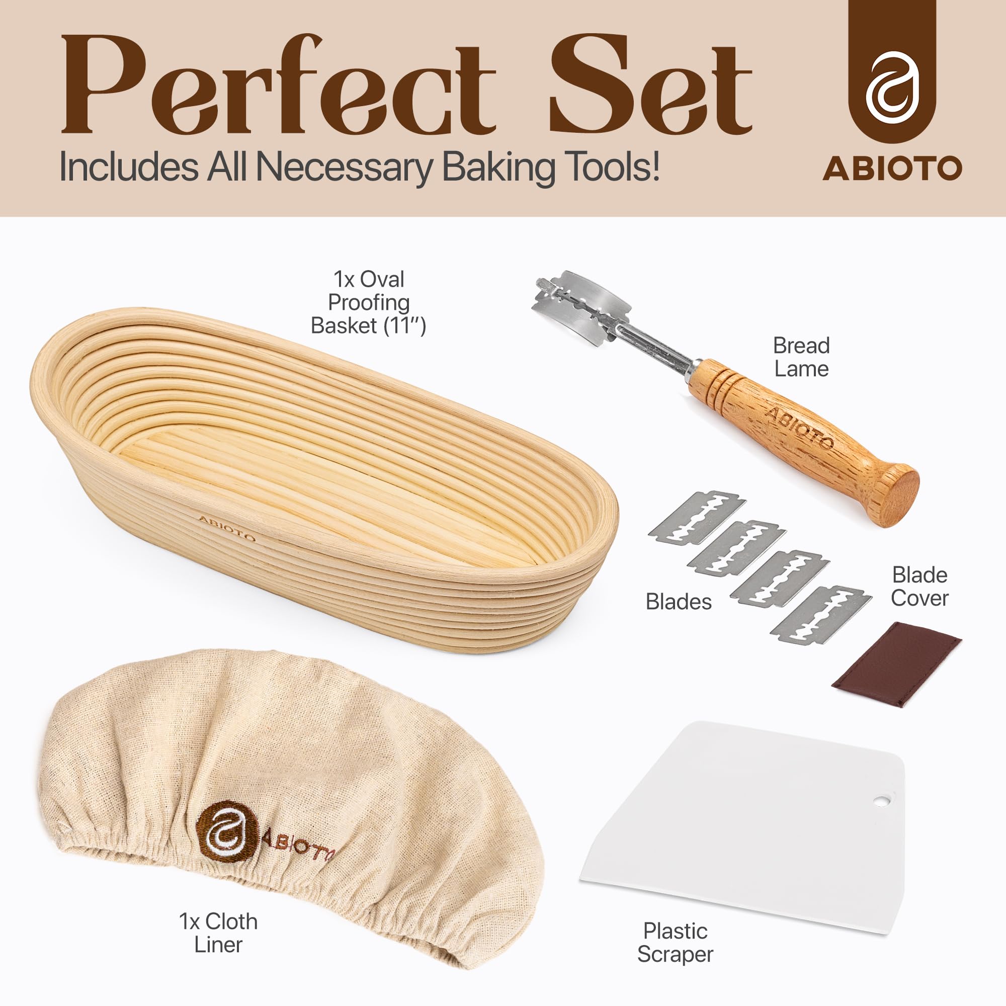 Premium Banneton Bread Proofing Basket Set - 11-Inch Oval Brotform, Bread Lame, Dough Scraper & Linen Liner - Odor-Free Sourdough Baking Kit - Perfect for Artisan Bread, Homemade Sourdough & Rustic Loaves - Ideal for Home Bakers & Bread Making Enthusiasts