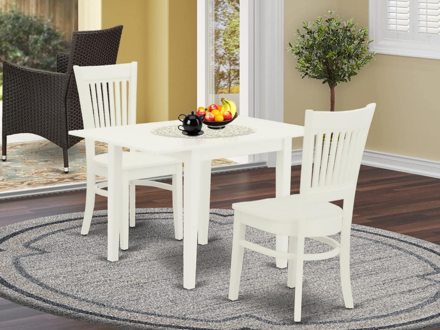 Modern 3-Piece Dining Table Set with Drop Leaf & 2 Chairs - Rectangle Wooden Table 30x48 Inch, Linen White - Perfect for Small Spaces, Breakfast Nooks & Apartment Dining