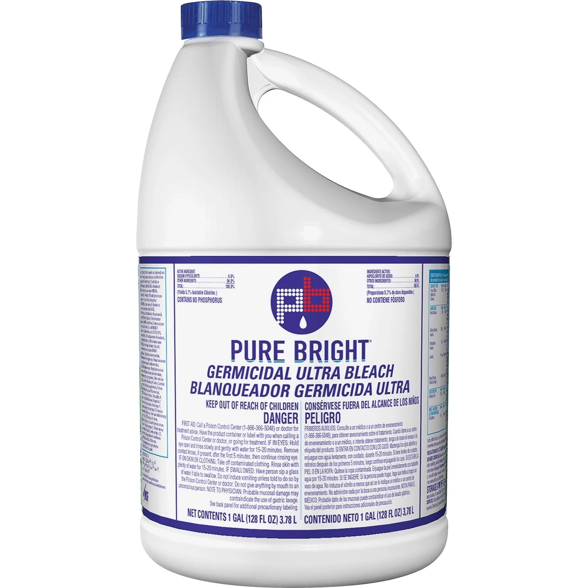 Pure Bright Liquid Bleach - 1 Gallon (6 Pack) | Concentrated Chlorine Bleach for Laundry, Disinfection & Stain Removal | Perfect for Household Cleaning, Whites Brightening & Sanitizing