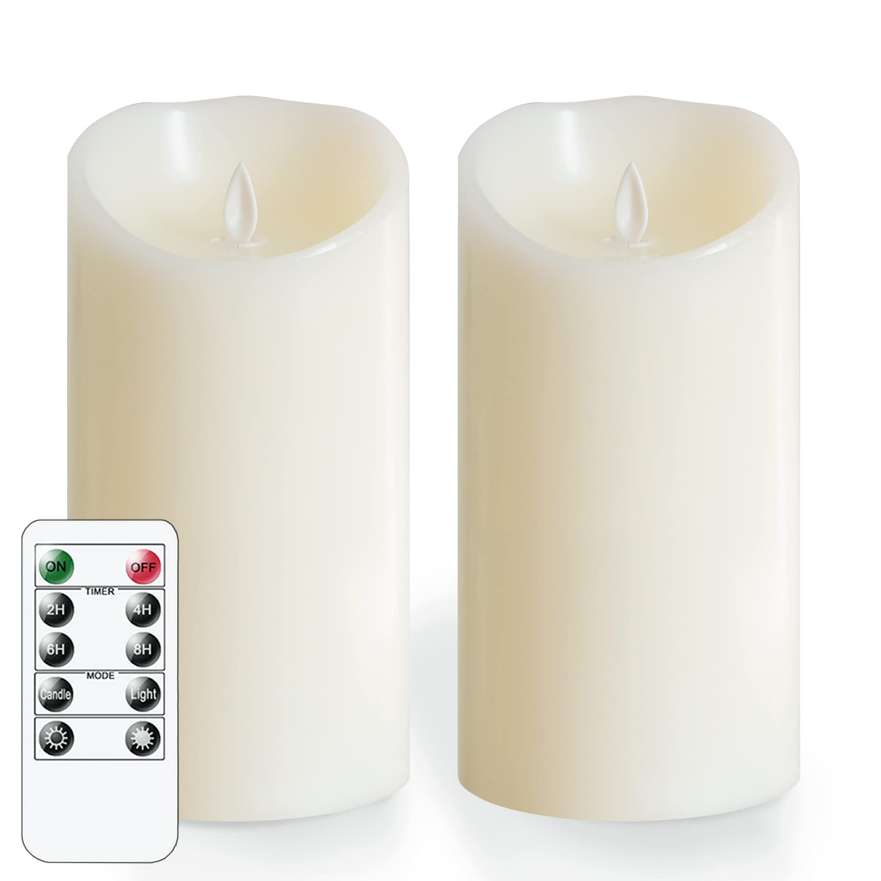 Real Wax LED Flameless Candles with Remote & Timer - 4”x8” Ivory Battery Operated Pillar Candles (Pack of 2) for Home Decor, Wedding Centerpieces & Romantic Dinner Ambience - Long Lasting Electric Candles with Flickering Wick Effect