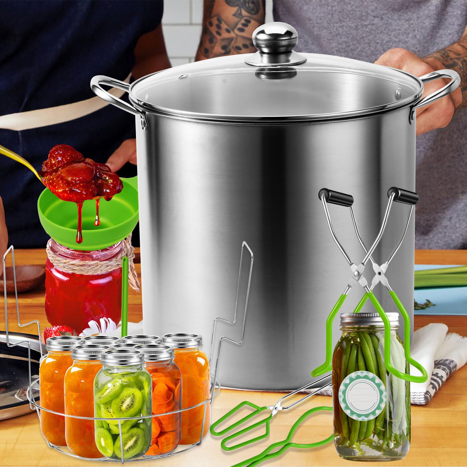 20 Quart Stainless Steel Water Bath Canner Pot - Complete Canning Kit with Rack, Tongs & Jar Lifter - Perfect for Beginners, Home Canning Fruits, Vegetables & Jams - Essential Canning Supplies Starter Set