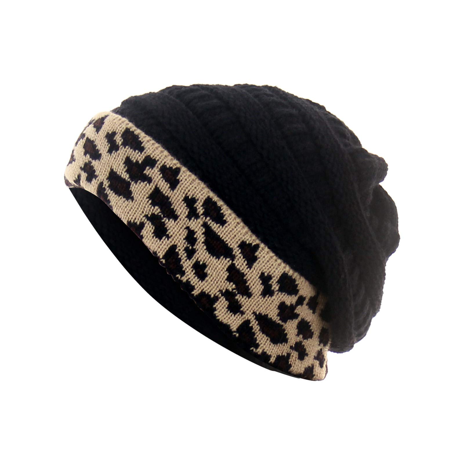 Unisex Winter Knit Beanie Hat - Fleece Lined Warm Leopard Print Beanie for Men & Women | Cold Weather Accessory for Outdoor Activities