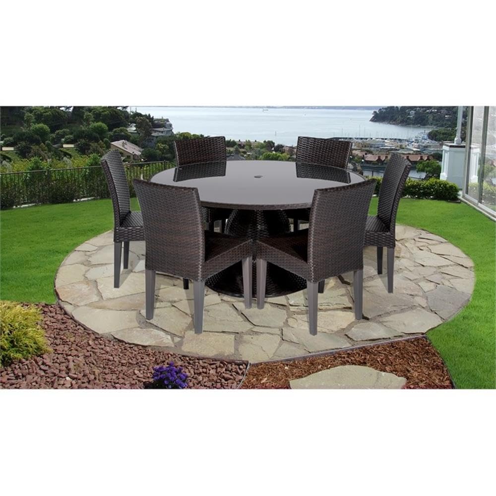 TK Classics BARBADOS-60-KIT-6 60-Inch Outdoor Wicker Dining Set with 6 Armless Chairs, Espresso Brown - Perfect for Patio, Garden, and Poolside Entertaining