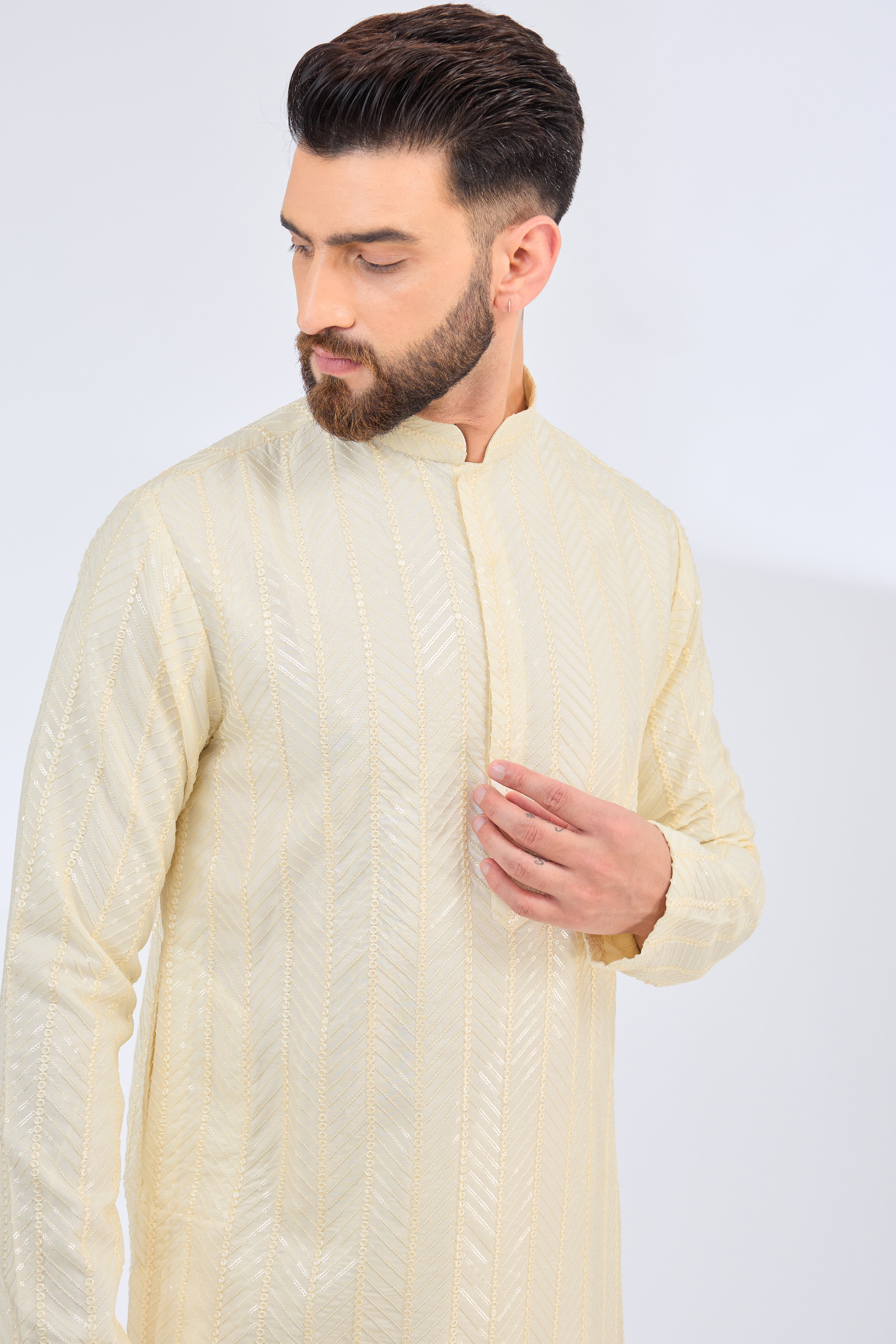 Elegant Ivory Cream Sequin Embroidered Kurta for Women - Perfect for Festivals, Weddings & Special Occasions