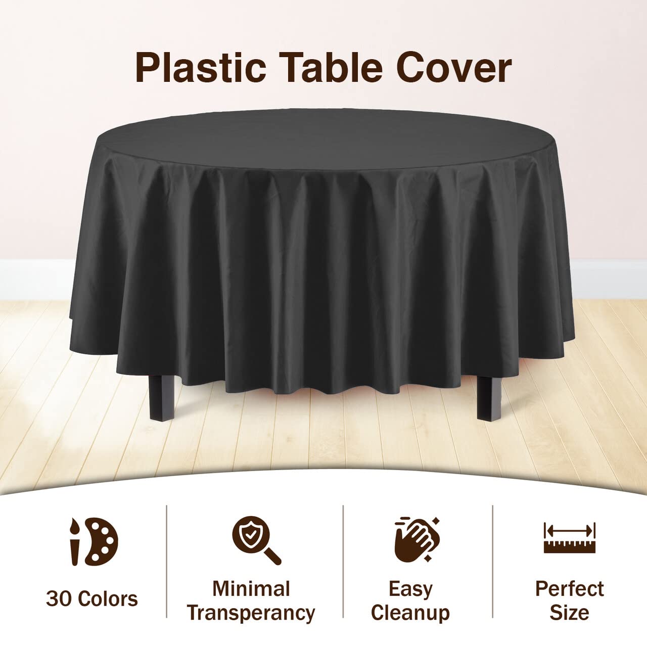 Premium 6-Pack Black Plastic Tablecloth - 84 Inch Round Disposable Table Cover for Parties, Picnics & Outdoor Events - Waterproof & Wrinkle-Resistant