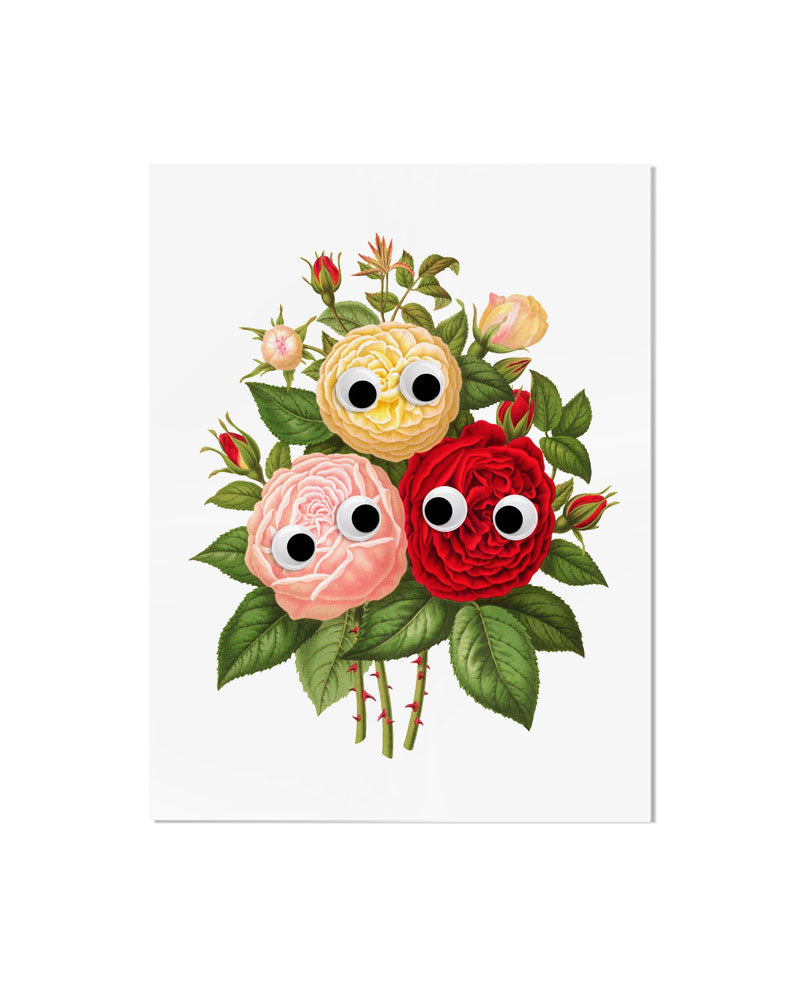 Googly Eyes Roses Art Print (8x10 Inches) - Whimsical Wall Decor for Home, Office, and Gifts - Perfect for Living Rooms, Bedrooms & Creative Spaces