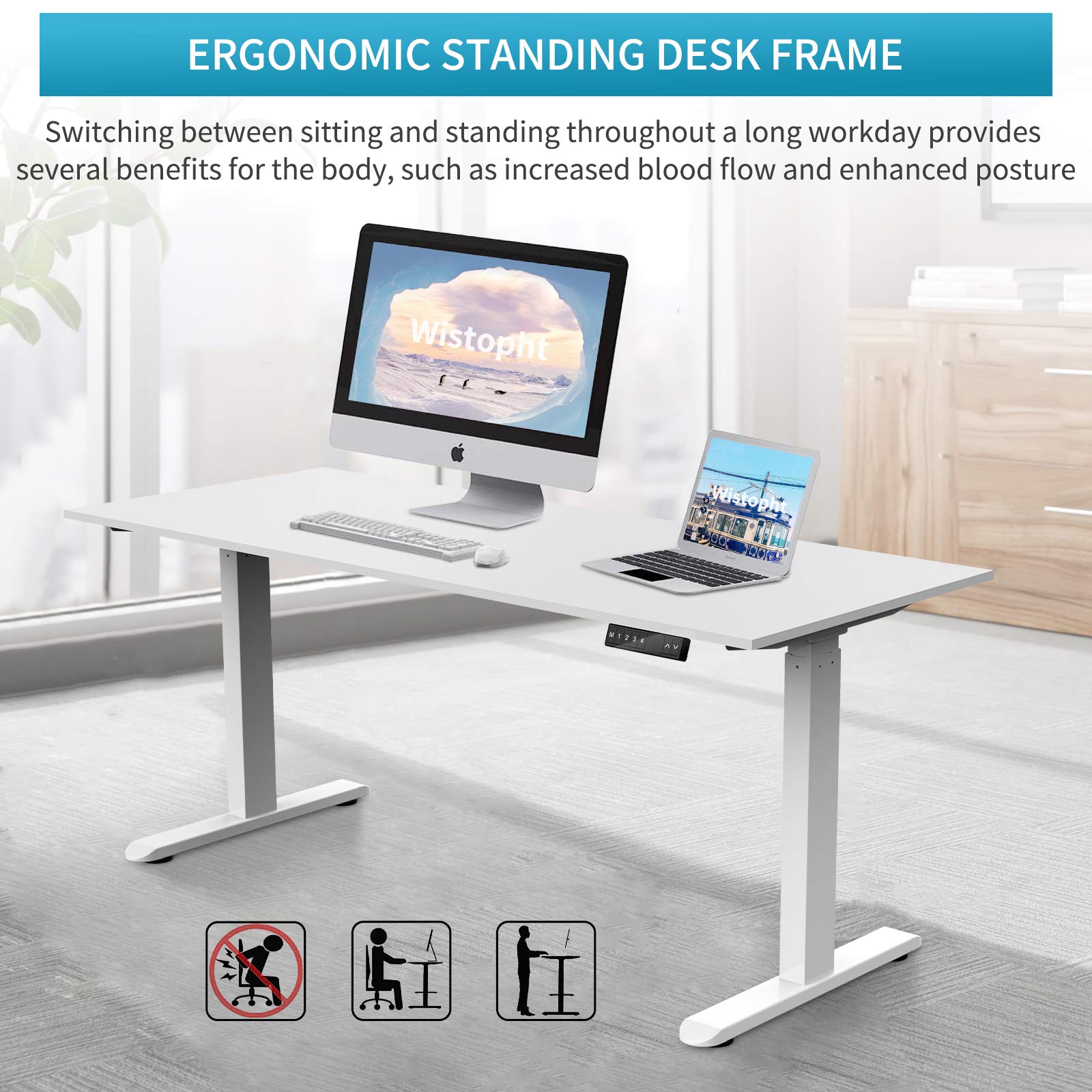 AIMEZO Dual Motor Electric Height Adjustable Standing Desk Frame - Ergonomic Sit Stand Desk for Home Office, DIY Computer Workstation (White) | Perfect for Remote Work, Gaming Setup & Study Space