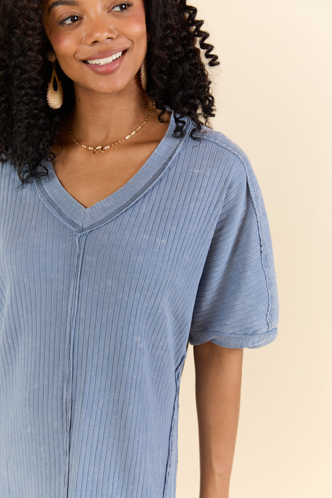 Stylish Blue Acid Wash Knit Dress for Women - High Temperature Resistant, Comfortable & Trendy - Perfect for Summer Outings, Beach Vacations & Casual Wear