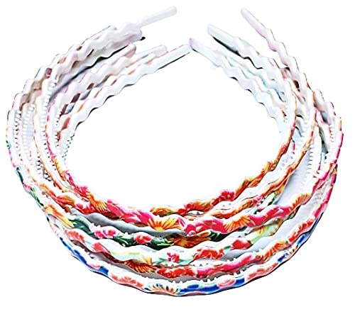 Drishti® Stylist Zig Zag Wave Print Plastic Headbands for Girls - Pack of 12 Multi Color Skinny Hair Bands for Kids | Perfect for School, Sports, and Fashion Accessories